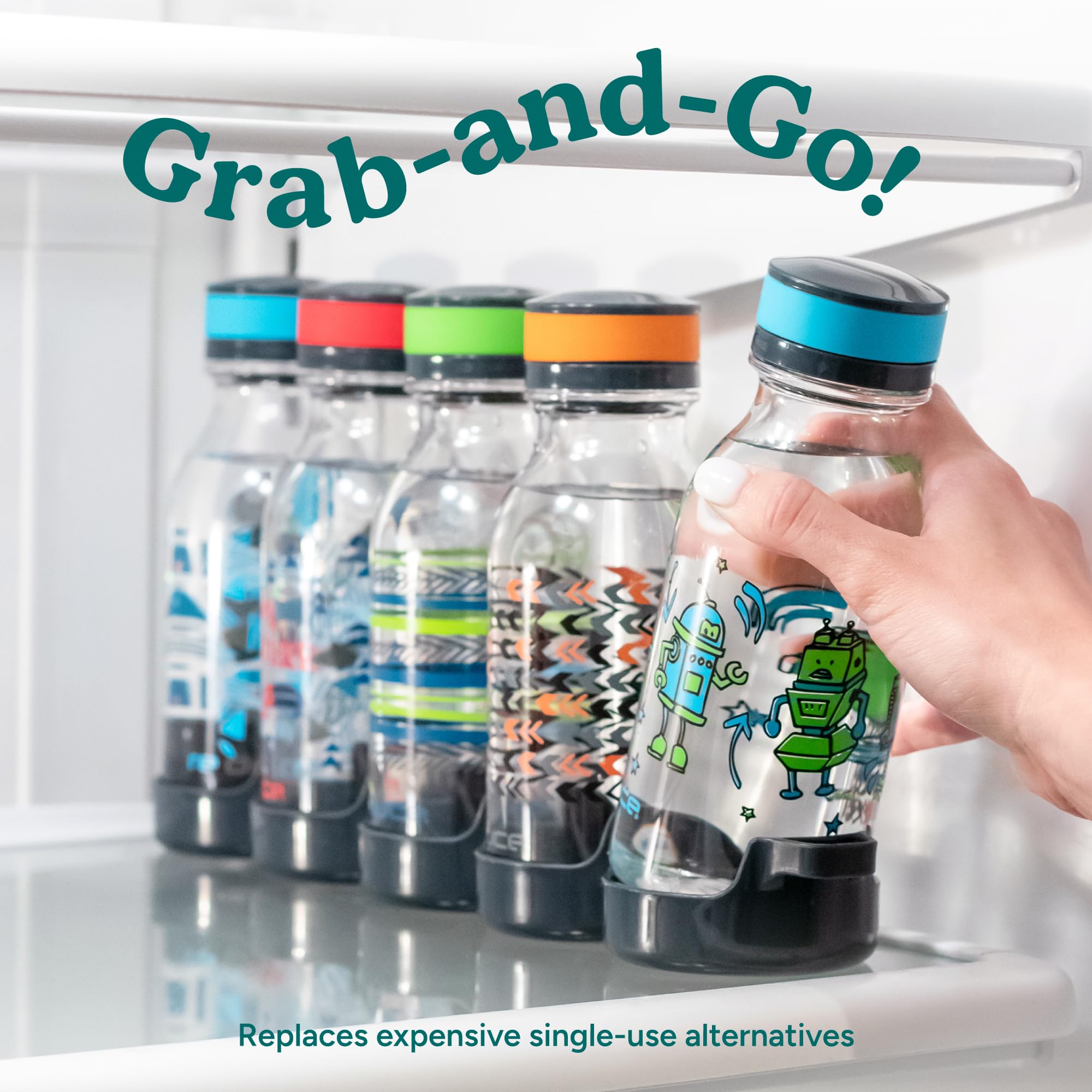 REDUCE WaterWeek Refillable Water Bottles  14 oz - Includes 5 WaterWeek Leak Proof Tritan Reusable Water Bottles - Includes Fridge Tray For Your Water Bottles - Adventure