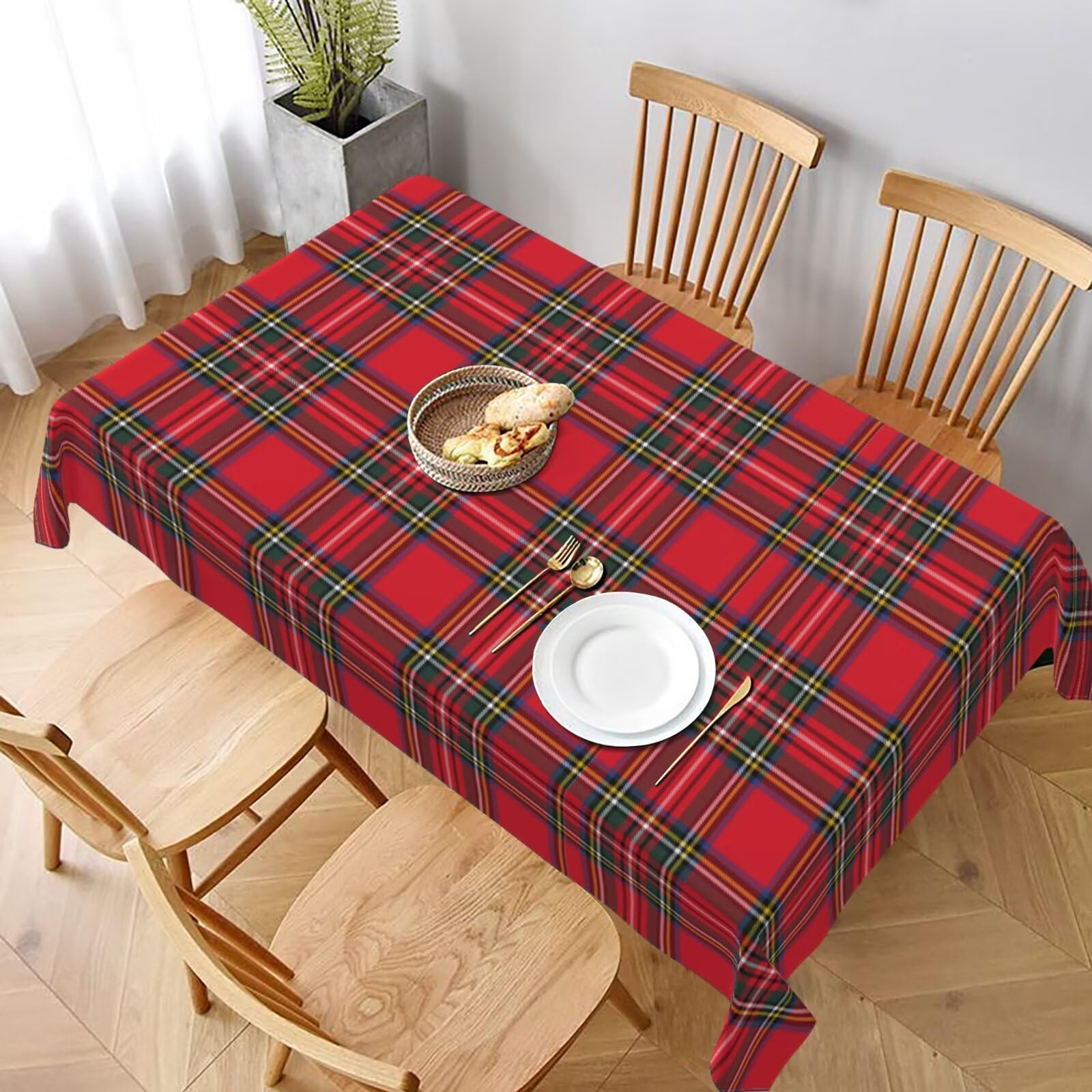 BETGINY Christmas Tablecloth 60 x 120 Inch Rectangle Red Green Buffalo Plaid Tablecloth Dust-Proof Wrinkle Resistant Rustic Chri