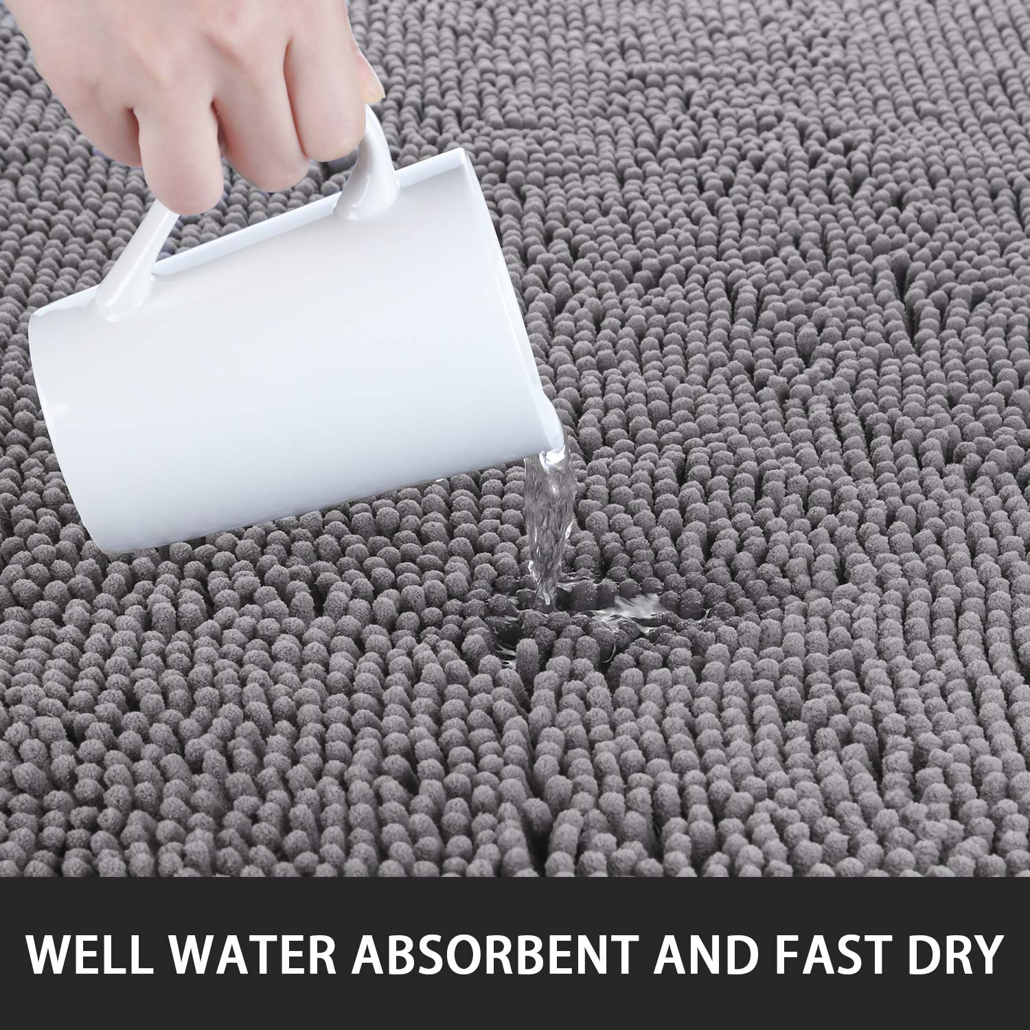 Noahas 24 ' 'x60 ' ' Grey Long Bathroom Rugs Runner Absorbent Bath Mats for Bathroom Non-Slip Washable Carpet Soft Plush Chenille Shower Mats for Bathroom Shaggy Durable Bath Rugs with Rubber Backing