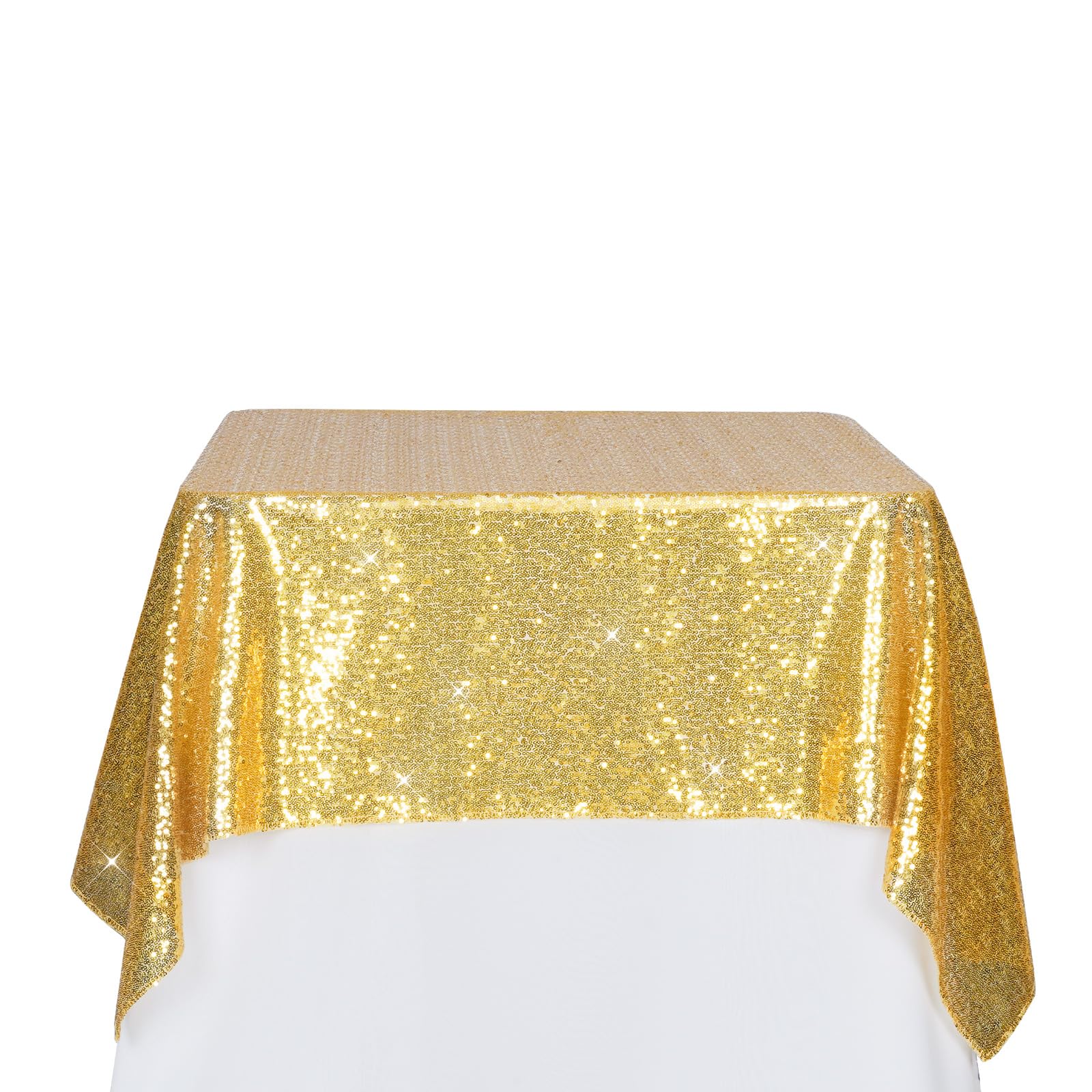 PartyDelight Gold Sequin Tablecloth 50X50 Square Sparkly Table Cloths for Wedding Party Decorations