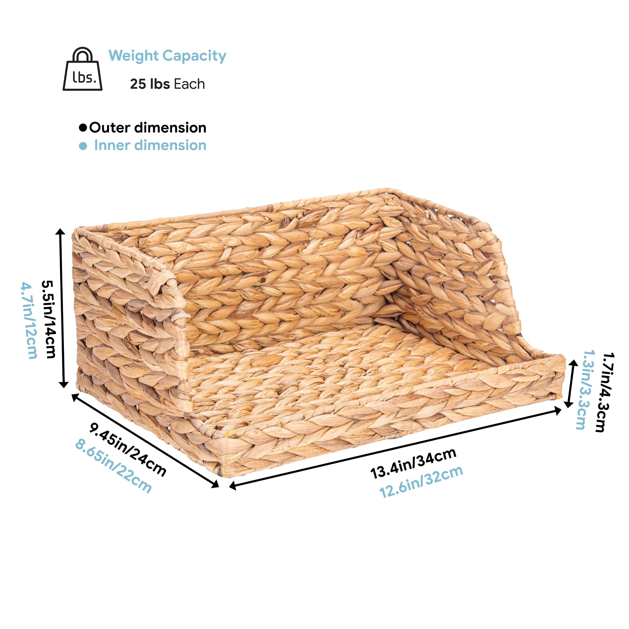 VATIMA Water Hyacinth Storage Baskets with Large Open-Front for Kitchen  Decorative for Living Room  13.4? x 9.5? x 5.5?  2 Pack