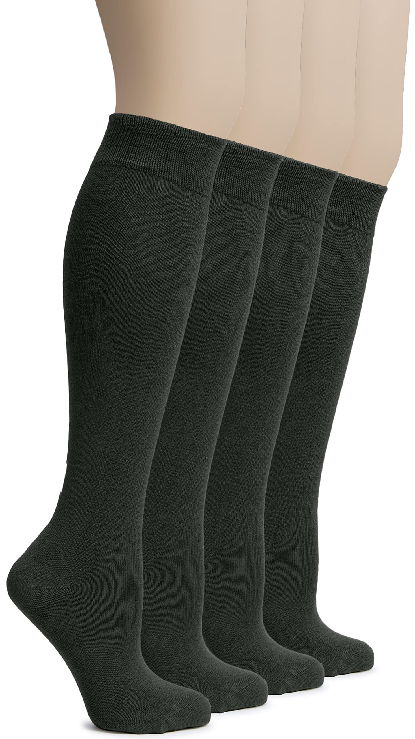 Hugh Ugoli Womens Bamboo Knee High Socks  Comfort Seam Long Dress Socks, Soft  Lightweight  4 Pairs, Dark Forest Green, Shoe Siz