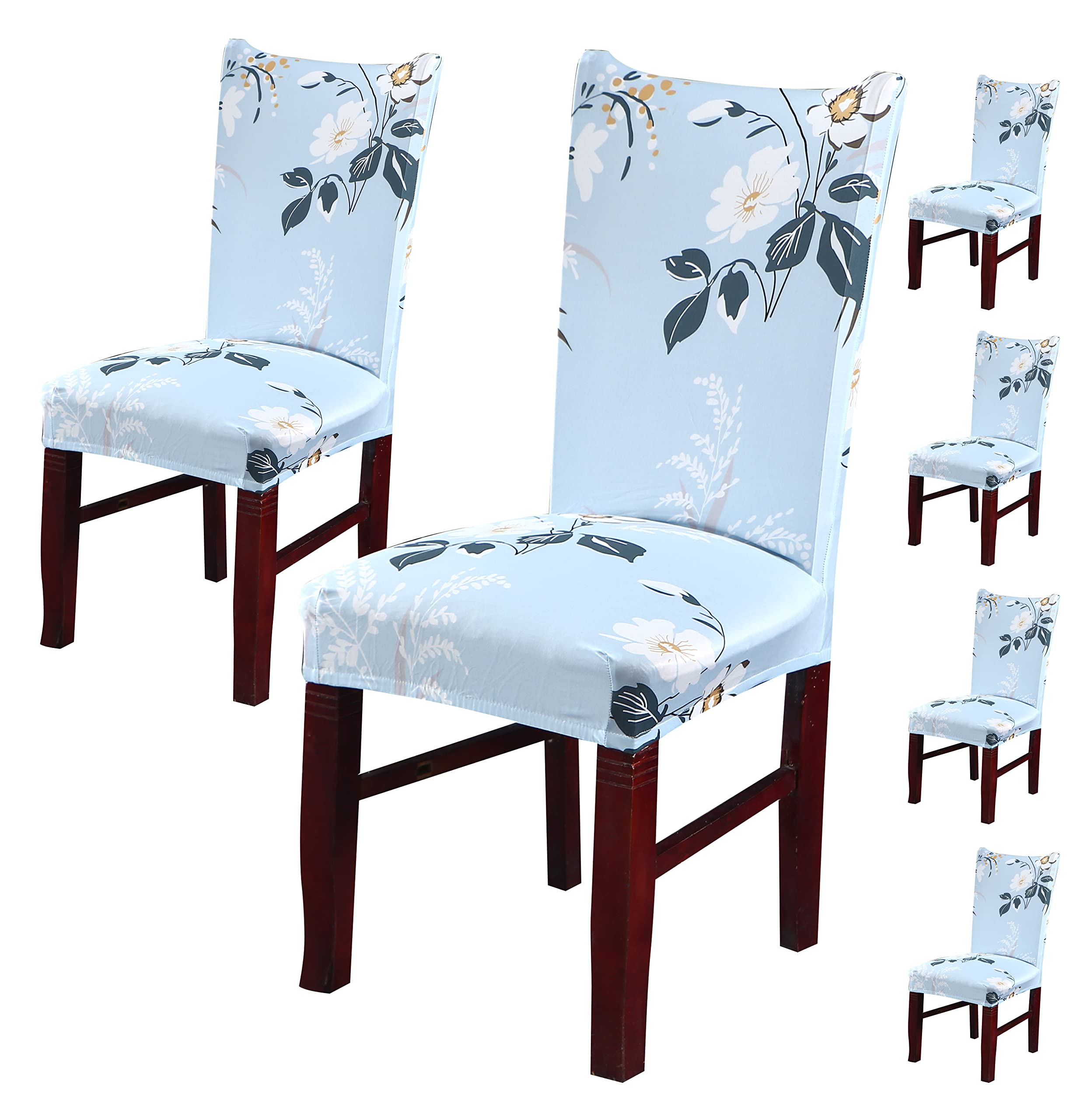 House Of Quirk Elastic Chair Cover Stretch Removable Washable Short Dining Chair Cover Protector Seat Slipcover (Pack Of 6, Skyb