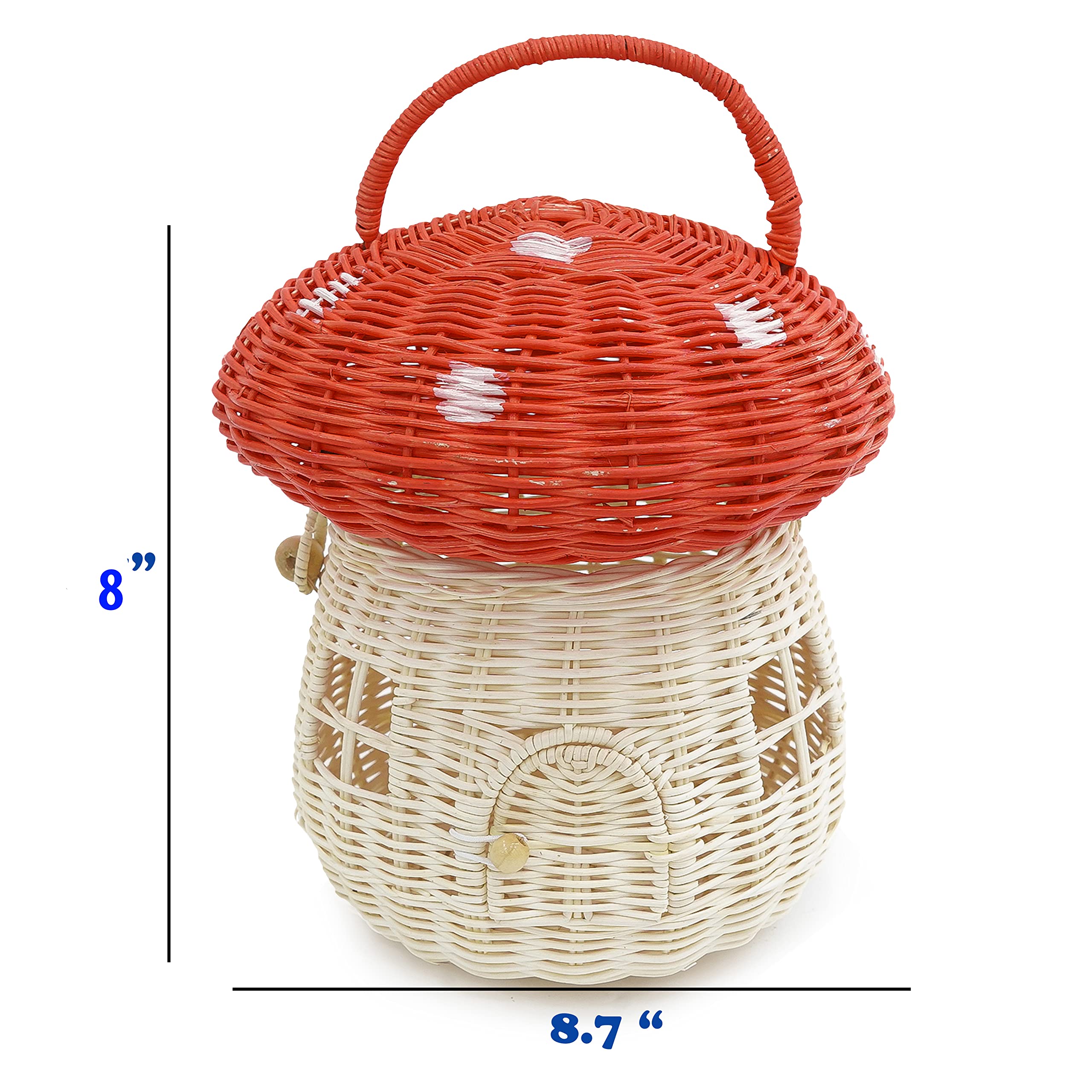 Kolwoven Mushroom Basket- Mushroom Home Decor Box With Lid Shelves- Rattan Mushroom Newborn Photography Props In Tent, Kitchen -
