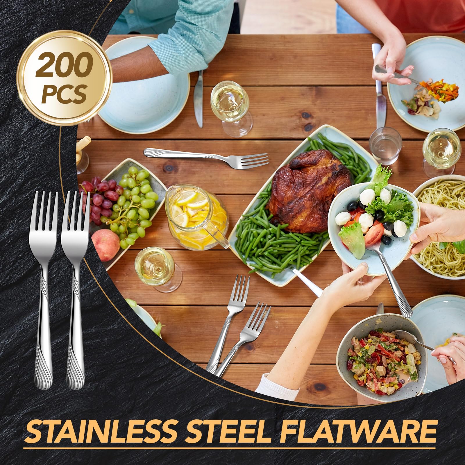 Bokon 200 Pieces Dinner Forks Bulk Set 6.9 Inches Stainless Steel Forks Silverware Durable Table Forks Set For Home Restaurant K