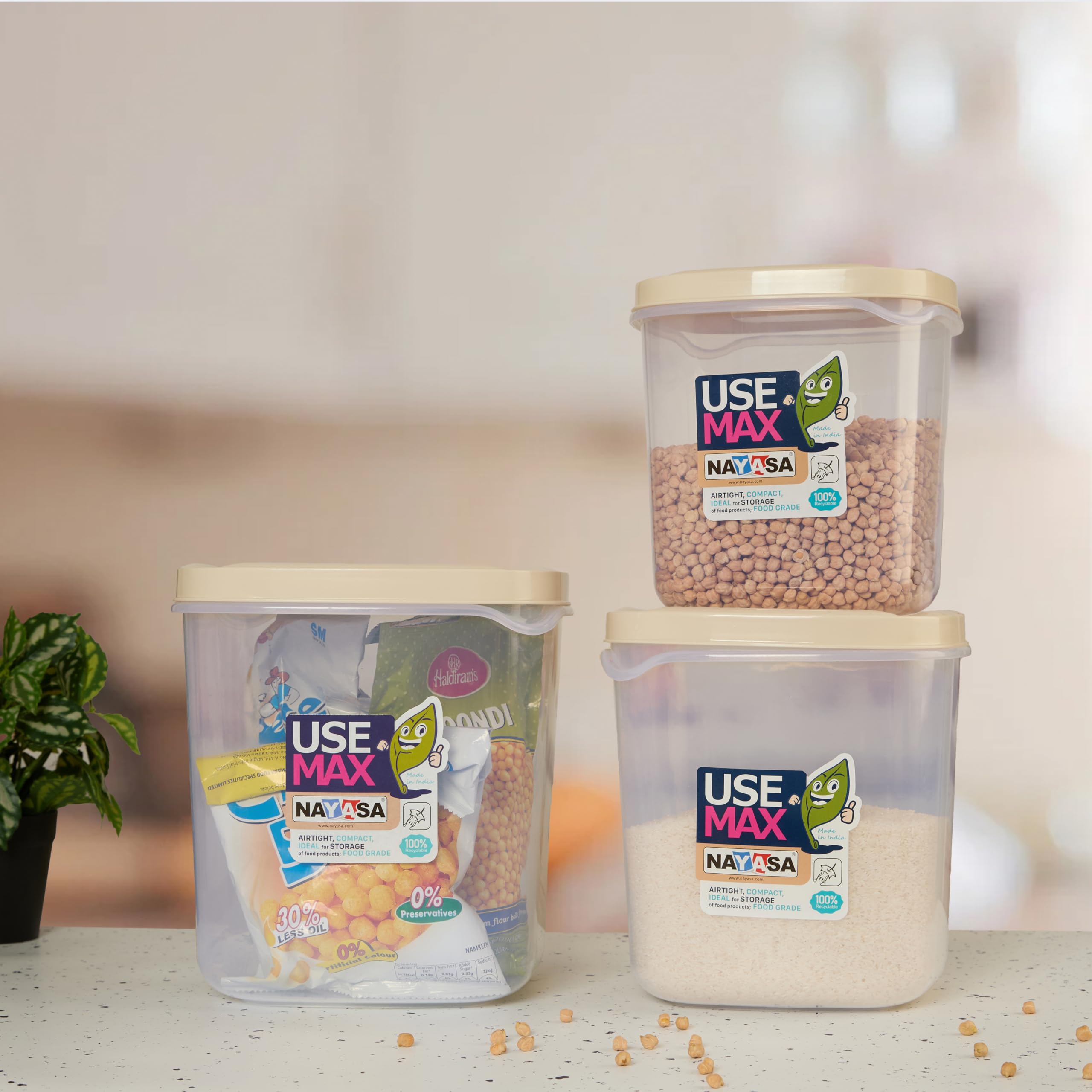 Nayasa Use Max Container (5 Ltrs, 7.5 Ltrs, 10 Ltrs) Bpa Free Food Grade Airtight Kitchen Storage Stackable Containers- Set Of 3