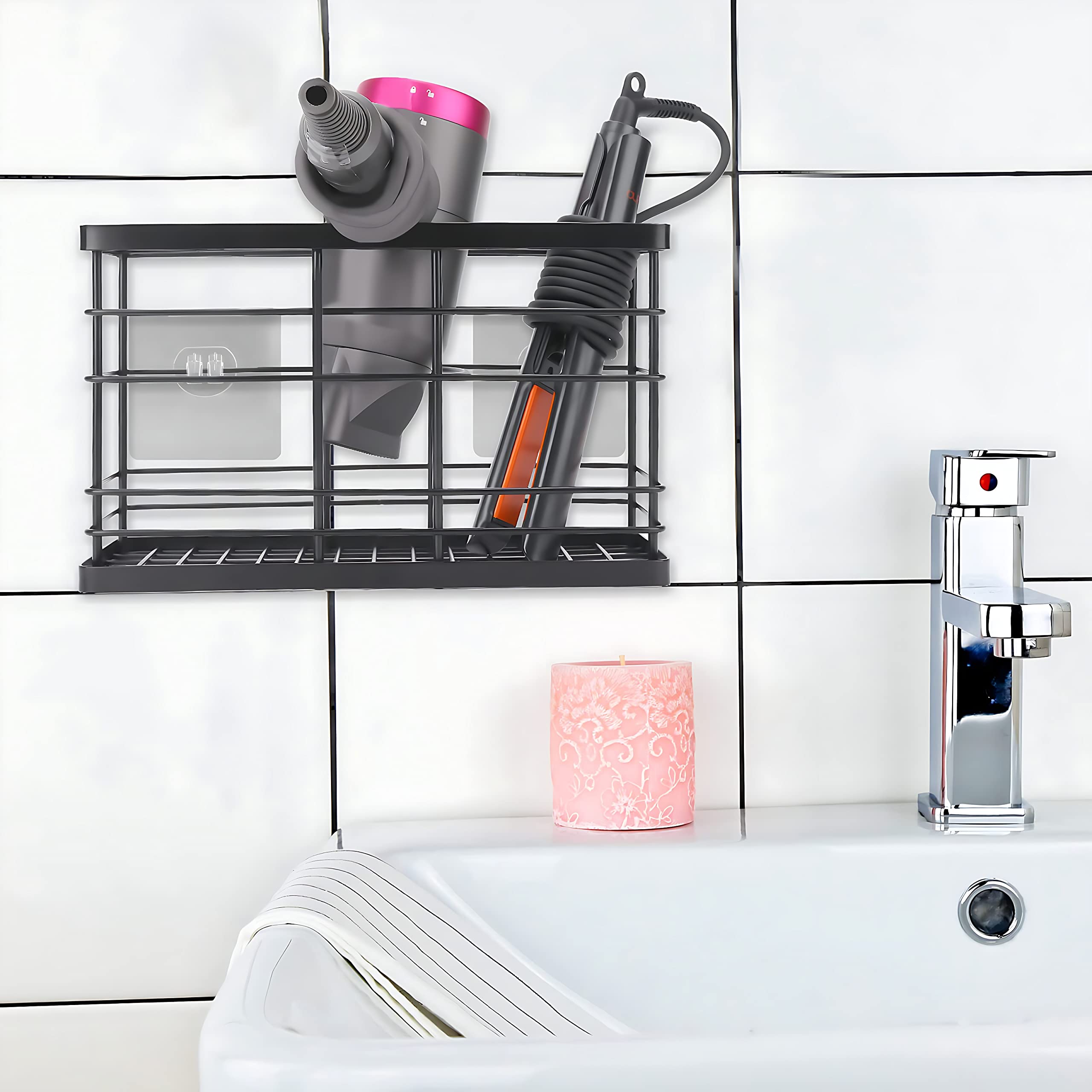 Wetheny Hair Dryer Holder Hair Tool Organizer Wall Mounted/Cabinet Door,Anti-Rust Coating Hair Styling Tools,Bathroom Storage Or