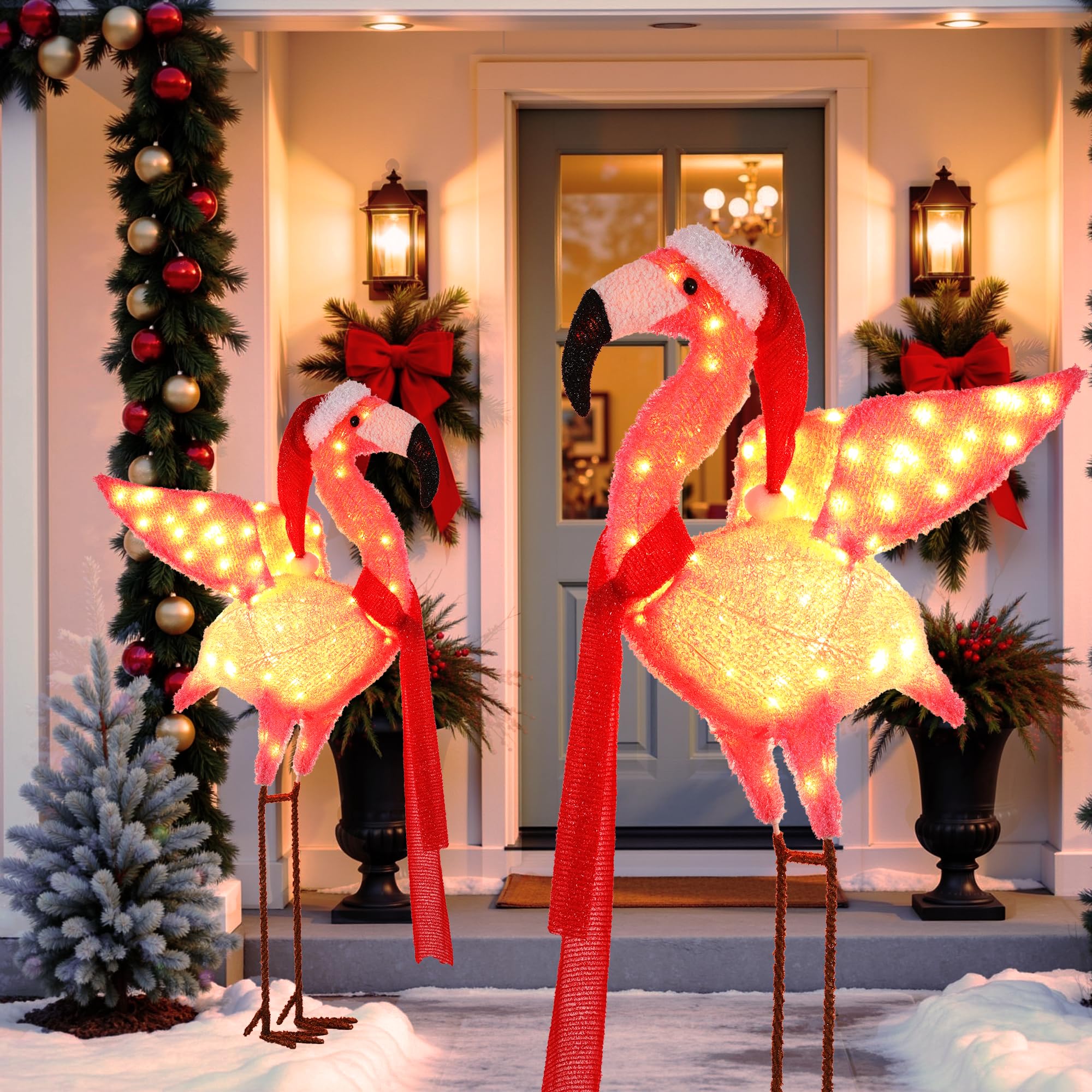 Christmas Flamingo Decorations Outdoor, Lighted Christmas Flamingo,Birthday Xmas Gifts for Women Mom,for Party Indoor, Outdoor,