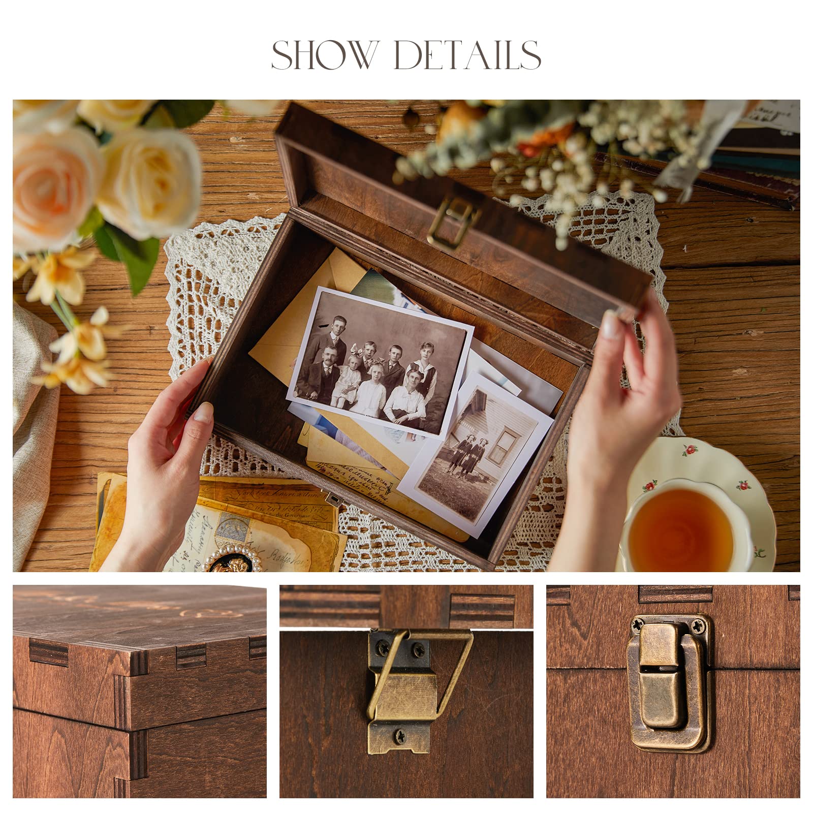 AW BRIDAL Baby Keepsake Box Engraved Wood Memory Box for Baby Newbron Girls Boys Stroage Box with Lid Baby Shower Gifts Wood Sto