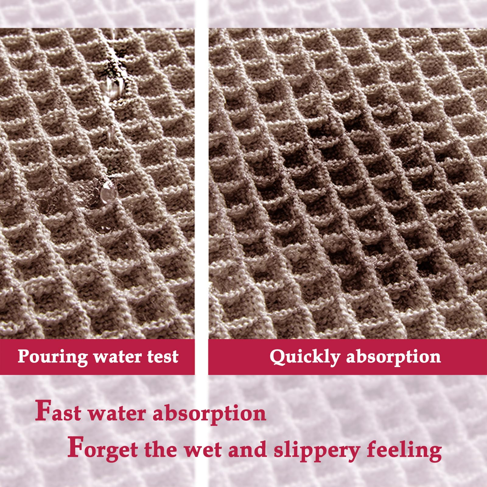 Zall Tan Waffle Bath Mat,Super Absorbent Non Slip Bathroom Rug,Brown 18X30Inch,Machine Washable Ultra Soft Floor Mats