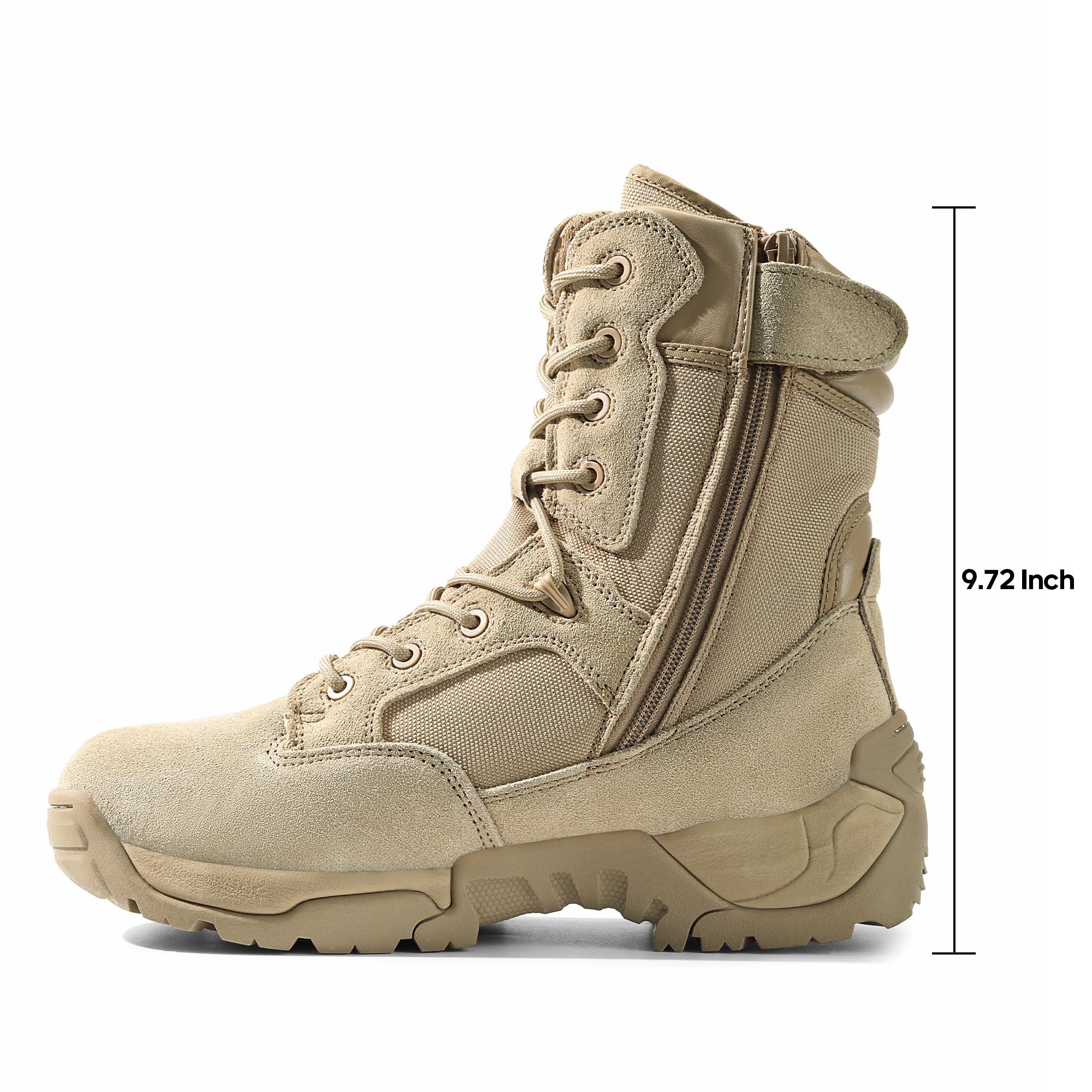 NORTIV 8 Men's Tactical Work Boots, Side Zip, Sand, Size 13, Outdoor Combat Hiking Booties