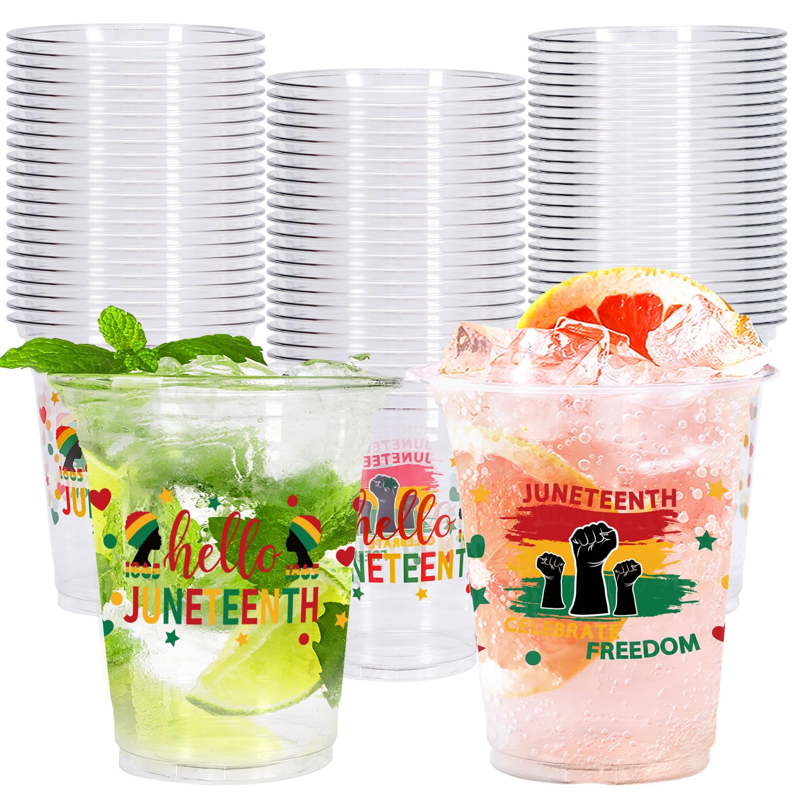 Whaline 50Pcs 12 Oz Juneteenth Disposable Cups Celebrate Freedom Plastic Cups Power Fist Clear Drinking Cup for Summer Holiday P