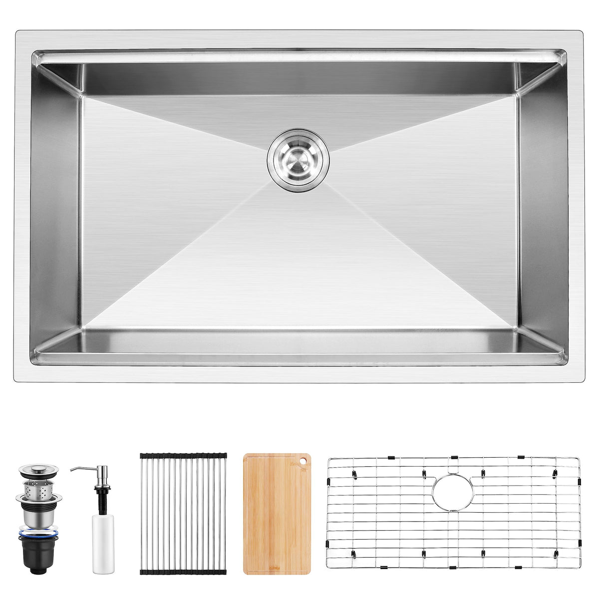 Herogo 33X19Inch Undermount Kitchen Sink, Stainless Steel Single Bowl Kitchen Workstaion Sink Basin, Handmade 10'' Deep Kitchen