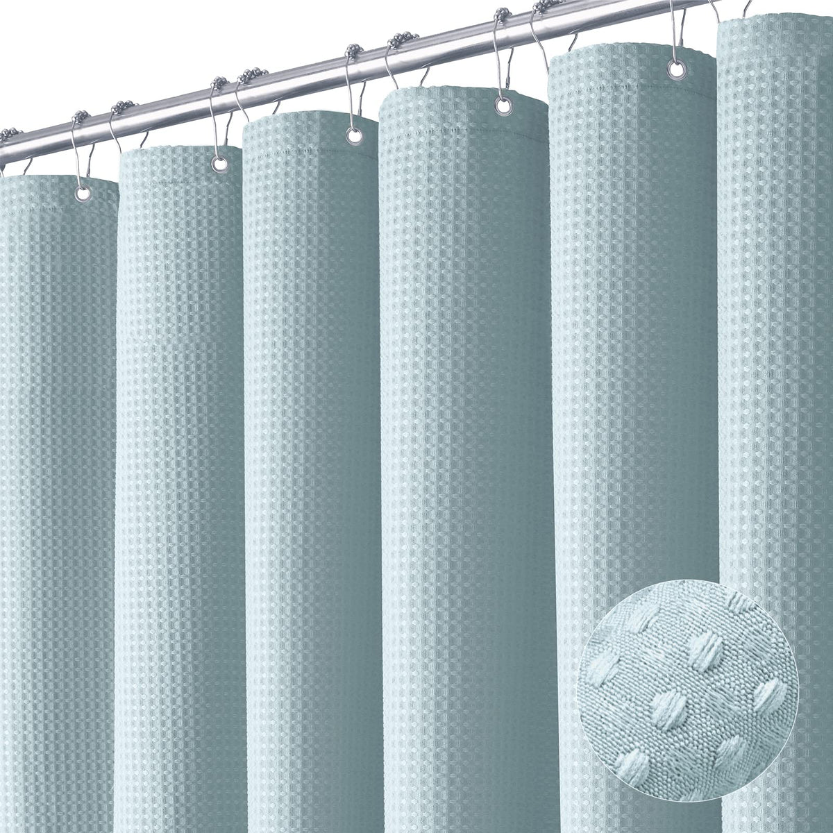 Dynamene Extra Long Shower Curtain - 84 Inch Long Fog Blue Waffle Weave Heavy Duty Fabric Bathroom Shower Curtain, Neutral Weigh