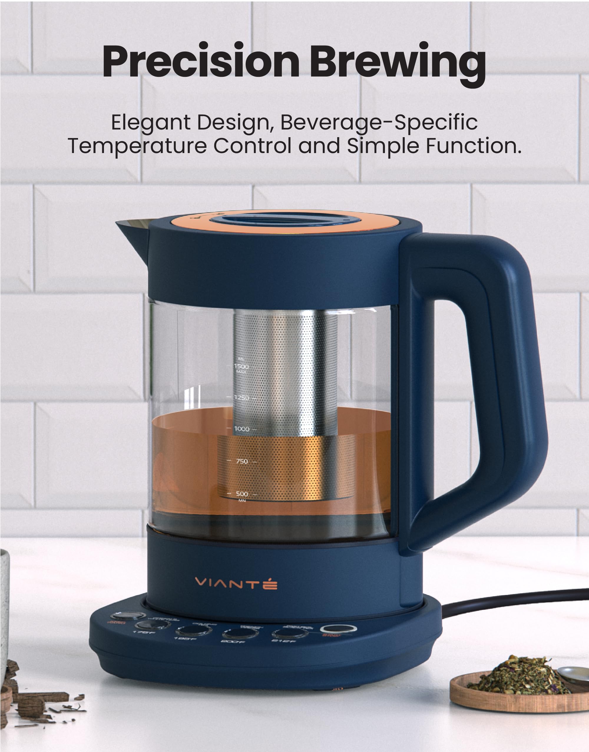 Viant   Electric Kettle With Tea Infuser For Loose Leaf Tea. Hot Tea Maker With Temperature Control And Automatic Shut Off. Tea