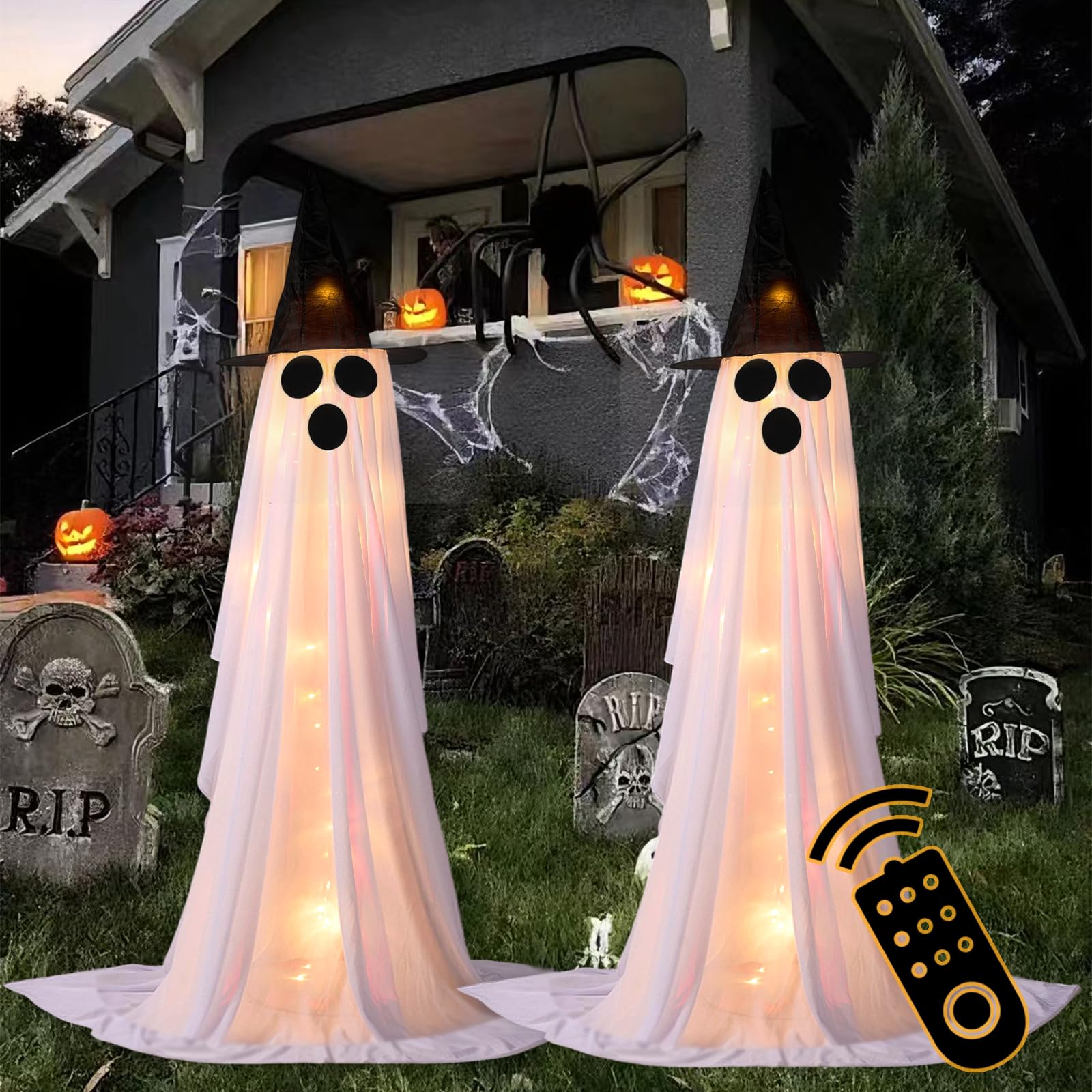 2Packs Halloween Decorations Outdoor,Halloweens Party Decoration Indoor,Spooky Ghost with Remote Control String Lights,Halloween