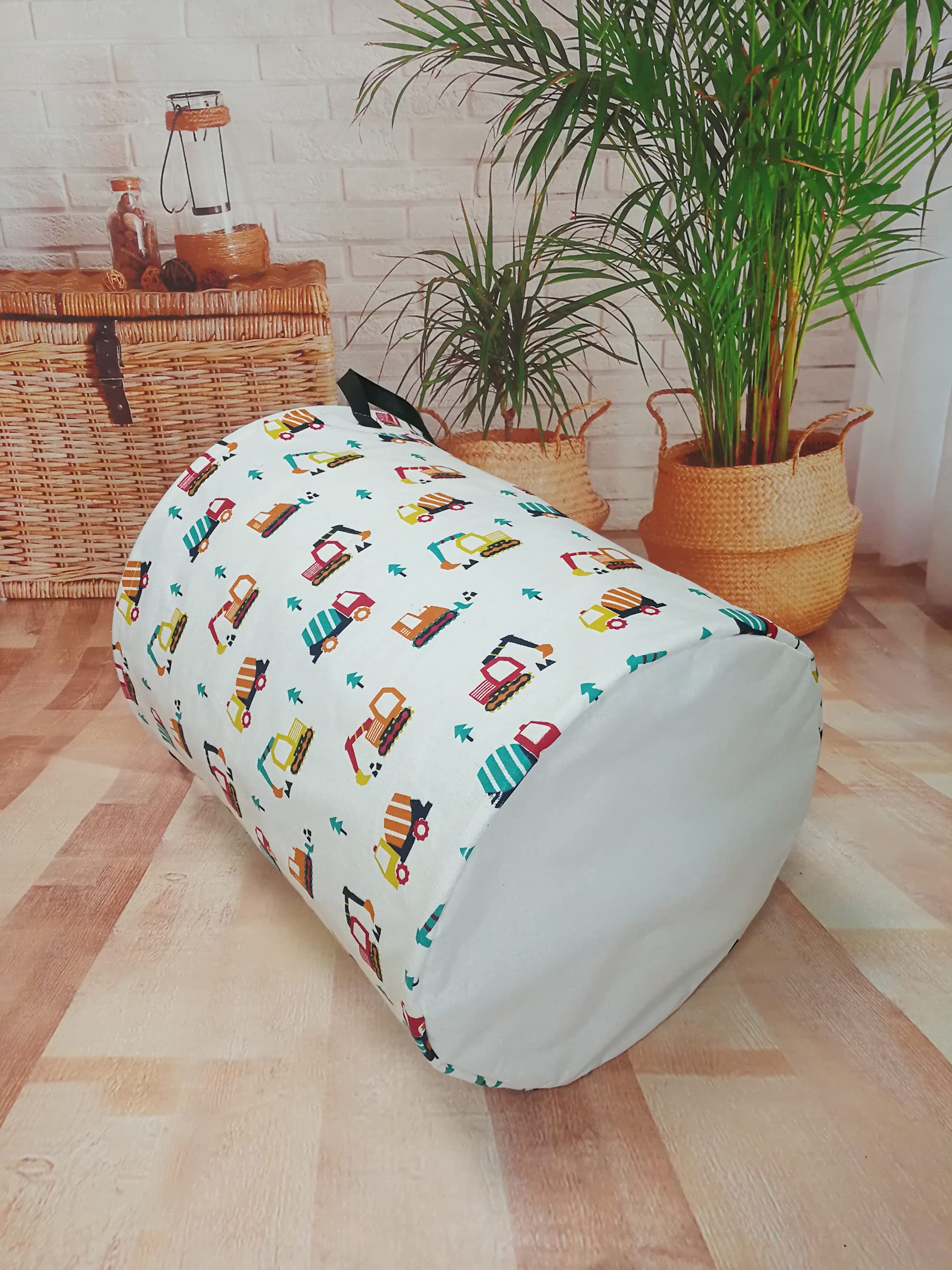 VAIVUSTO Round Laundry Basket  Waterproof Canvas Large Clothes Basket Laundry Hamper with Handles Cute Cartoon Kids Nursery Hamper for Kids Room Toy Storage(Engineering vehicle)