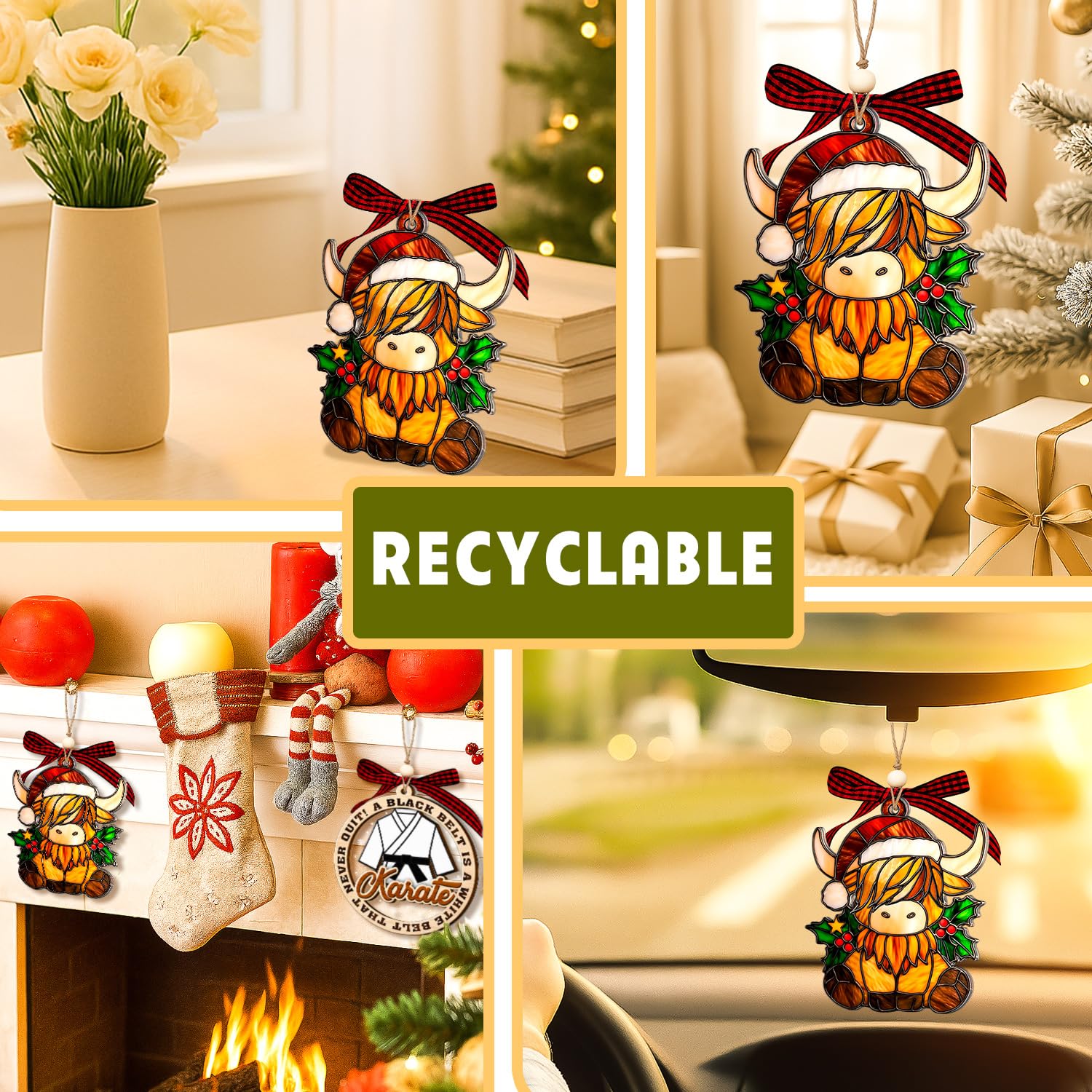Highland Cow Christmas Ornaments - Cow Ornaments for Christmas Tree 2025 Gifts for Women, Cow Lovers - Cute Highland Cattle Acry