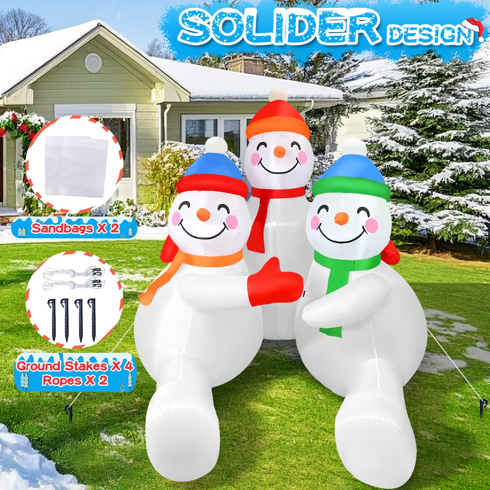 GIGLIM 2025 Christmas Inflatable Snowman 6FT 3 Snowmen Brothers Hugging Christmas Inflatables Outdoor Decoration Xmas Snowman Bl