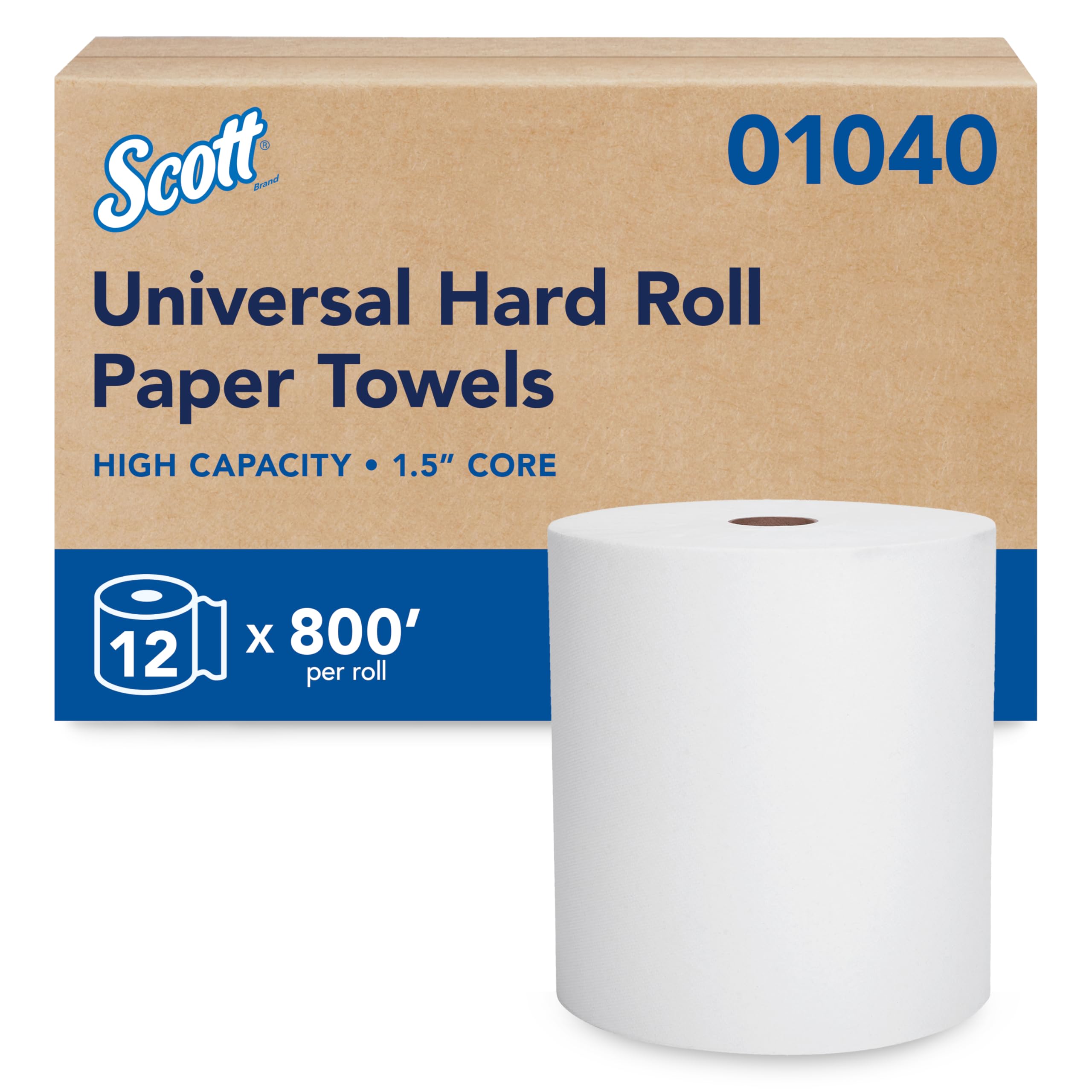 Scott Professional Essential Universal Hard Roll Paper Towels, Bulk (01040), Hardwound 1.5 Core, Absorbency Pockets, White (12 