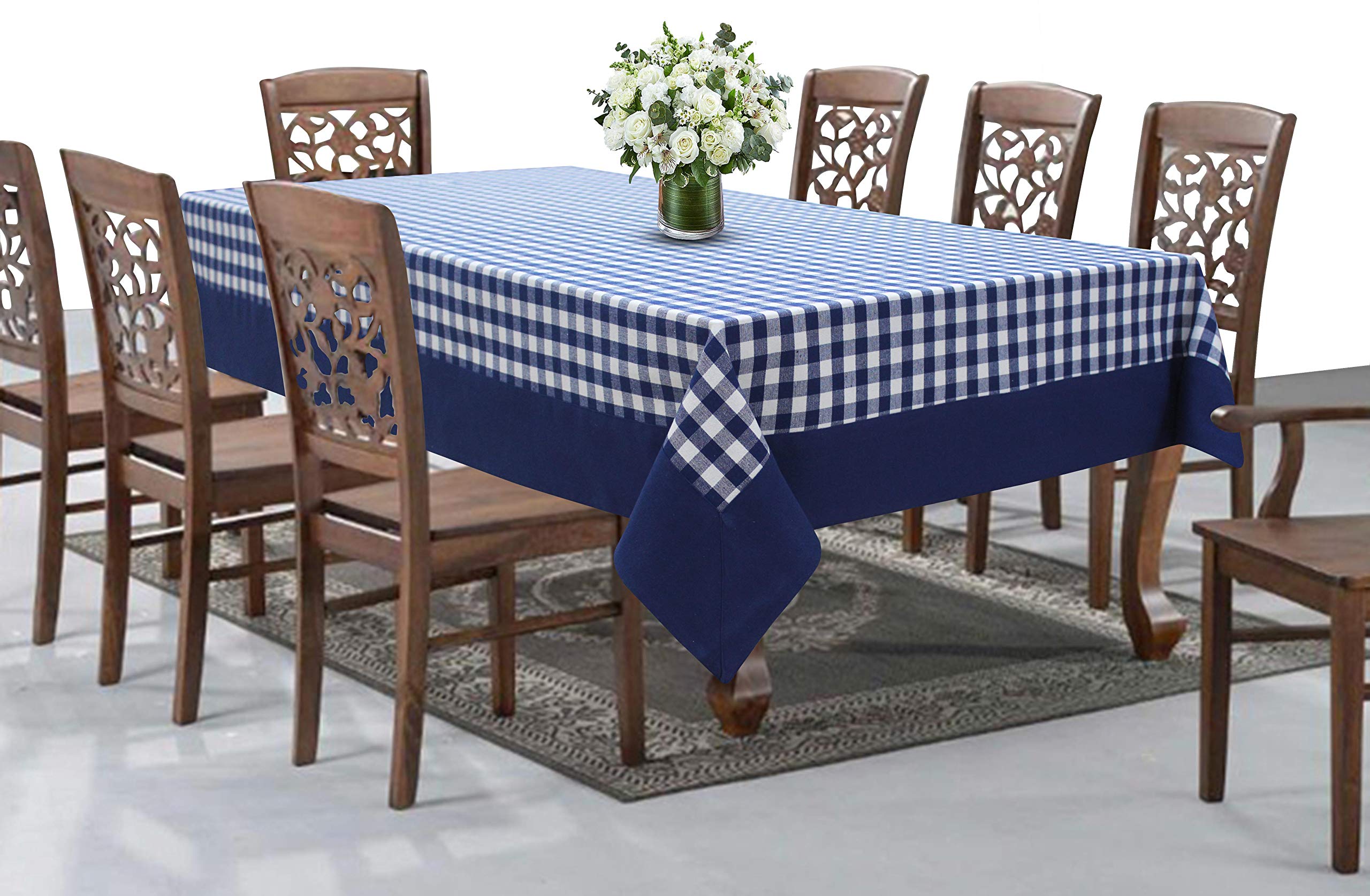 AIRWILL Cotton Checkered Pattern 8 Seater Table Cloth Pack of 1 pc (Blue)