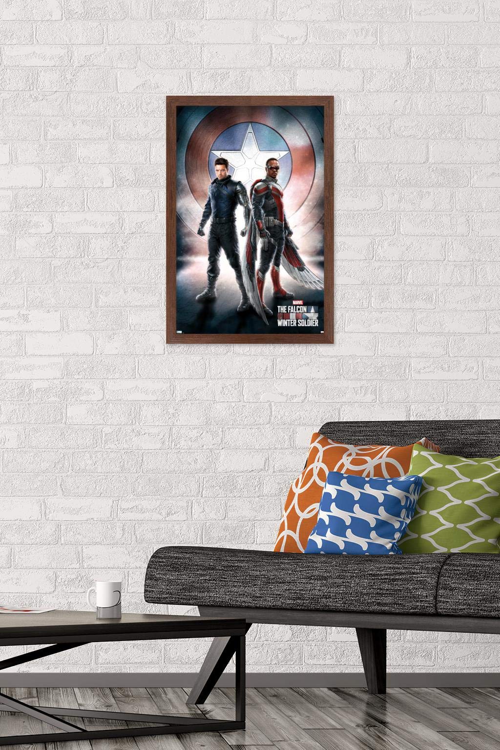 Trends International Marvel Television - Falcon And Winter Soldier - One Sheet Wall Poster, 14.725'' X 22.375'', Mahogany Framed