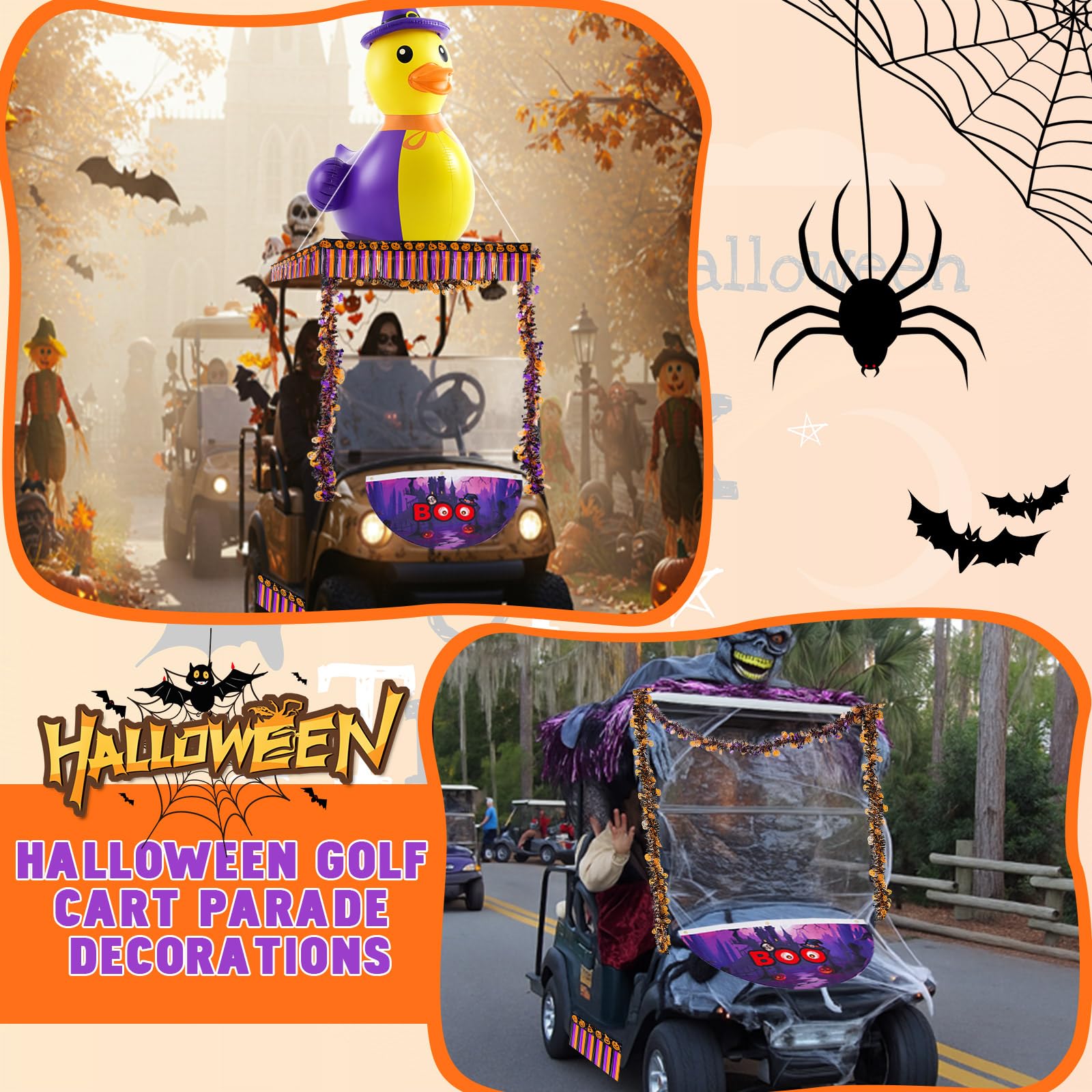 Hungdao 4ft Halloween Inflatable Witch Duck Halloween Golf Cart Decorations Kit PVC Blow Ups Duck Tinsel Garlands Tinsel Streame