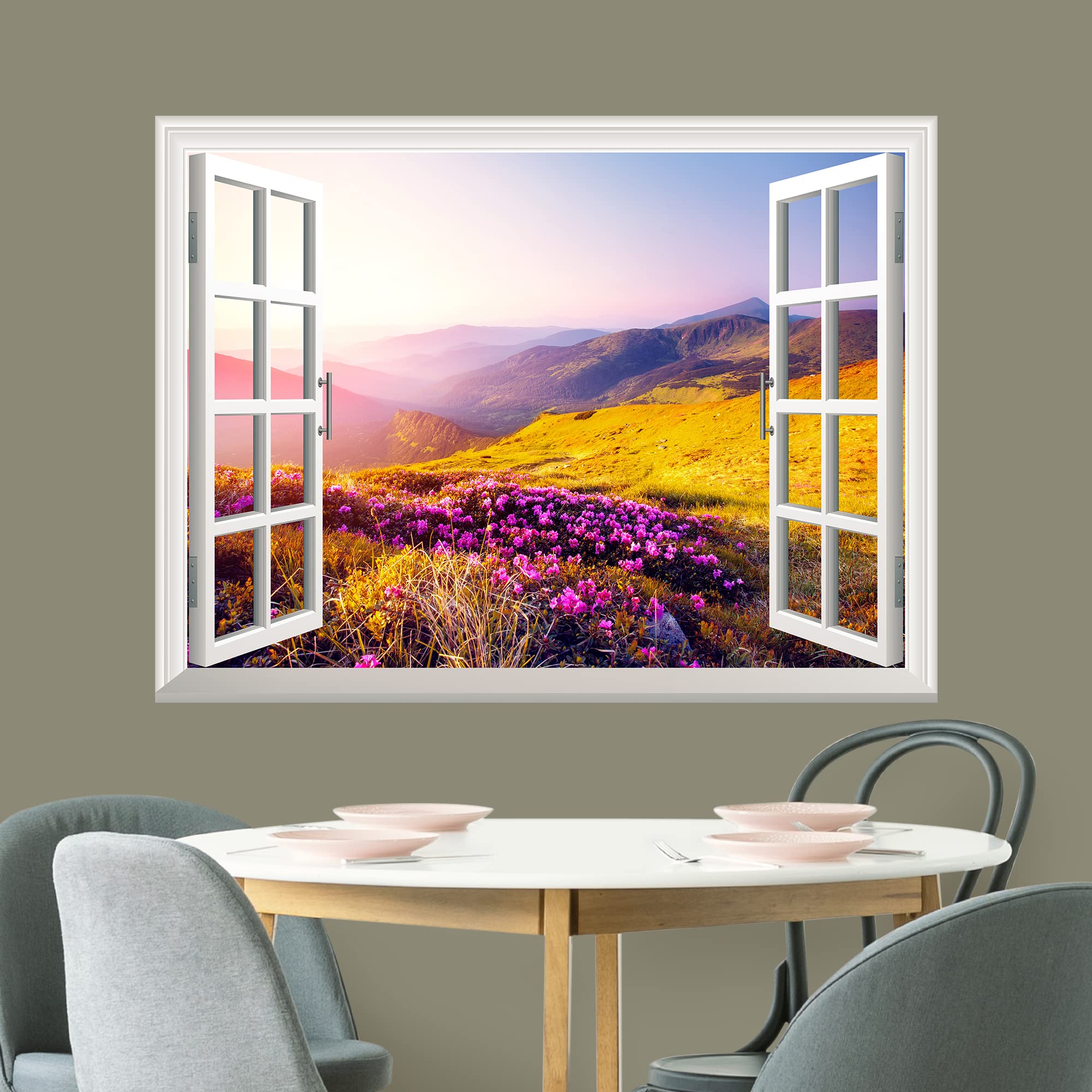 wall26 Removable Wall Sticker/Wall Mural -Beautiful Moutain Landscape in Morning Light Out of The Open Window Creative Wall Decorr - 36 Inchx48 Inch