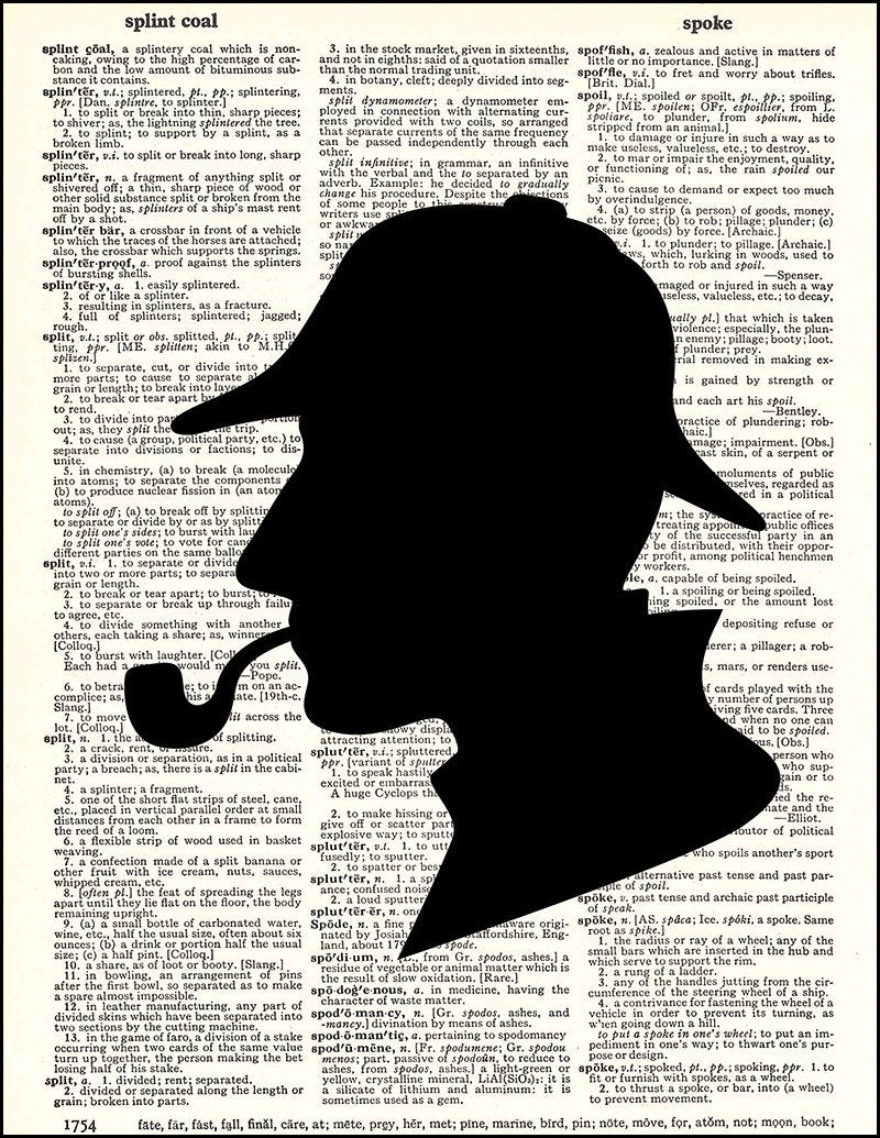 Fresh Prints of CT Sherlock Holmes Silhouette Art Print - 8"x11" Vintage Dictionary Paper, Multi-Color, Model 610877358984