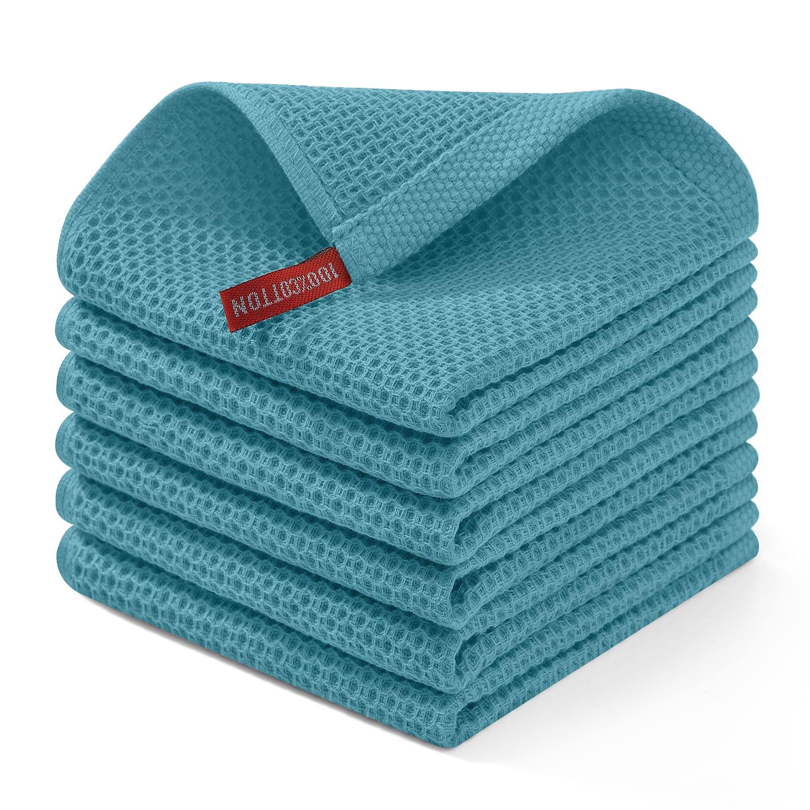 Homaxy 100% Cotton Waffle Weave Kitchen Dish Cloths, Ultra Soft Absorbent Quick Drying Dish Towels, 12 x 12 Inches, 6-Pack, Lake