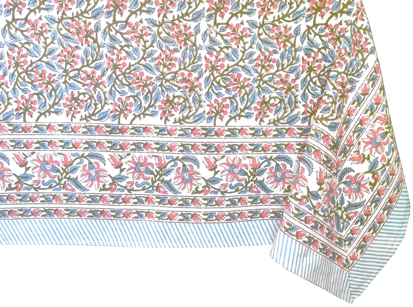 ATOSII Kalina 100% Cotton Rectangle Tablecloth, Handblock Floral Linen Table Cloth for Kitchen Dining Table I Parties Wedding Ou