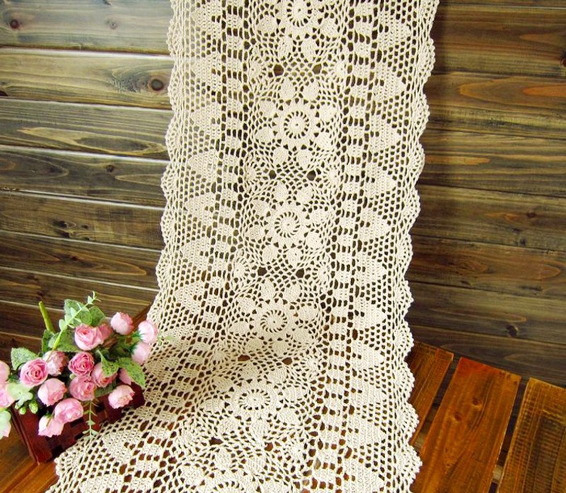 Laivigo Handmade Crochet Lace Table Cloth Doilies Doily,Rectangle,16 X 35 Inch,Beige