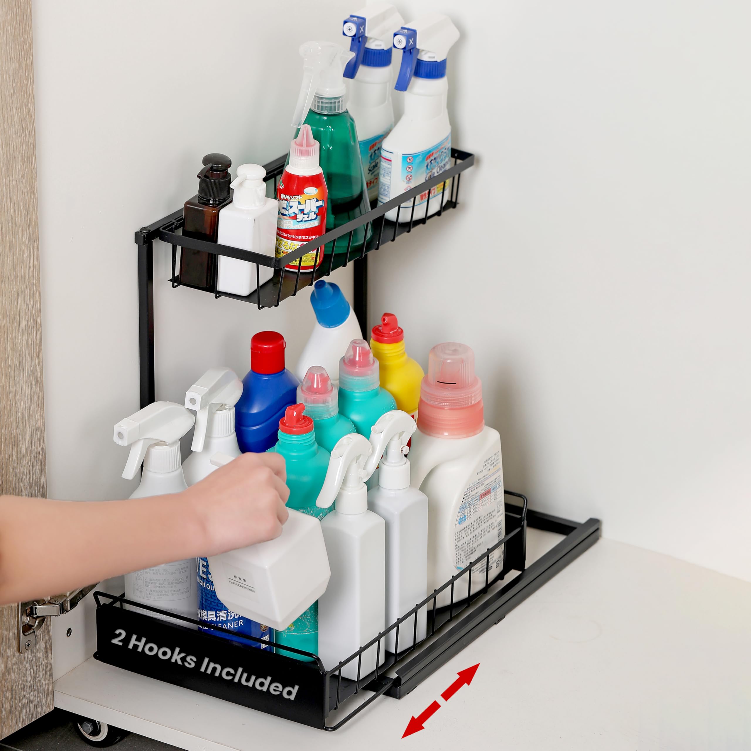 Under Sink Organizers And Storage, 2 Tier, L Shaped, Pull Out Sliding, Adjustable Under Sink Organizer For Kitchen Bathroom Cabi