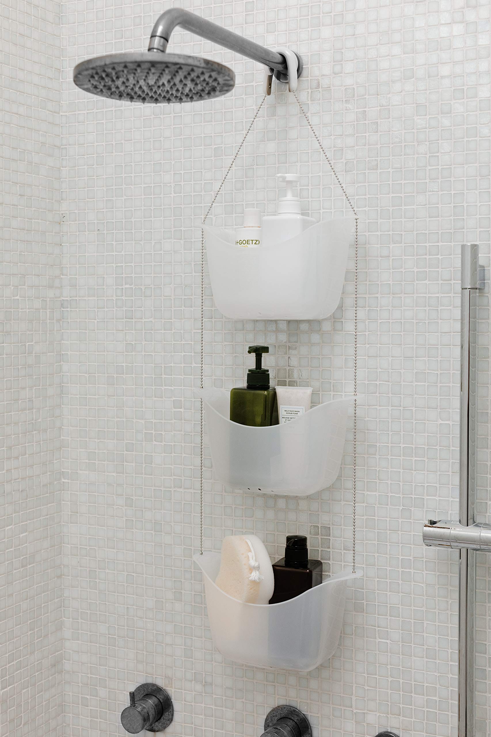 Umbra 022360-670 Bask  White Hanging Shower Caddy  Bathroom Storage and Organizer for Shampoo  Conditioner  Bath Supplies and Accessories  11-1/4'' x 5-1/4'' x 36-1/2'' h