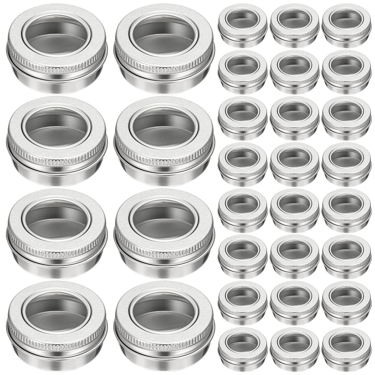100 Pcs Aluminum Tin Jar Refillable Containers Clear Top Screw Lid Round Tin Container Bottle For Cosmetic, Cream, Diamond Paint