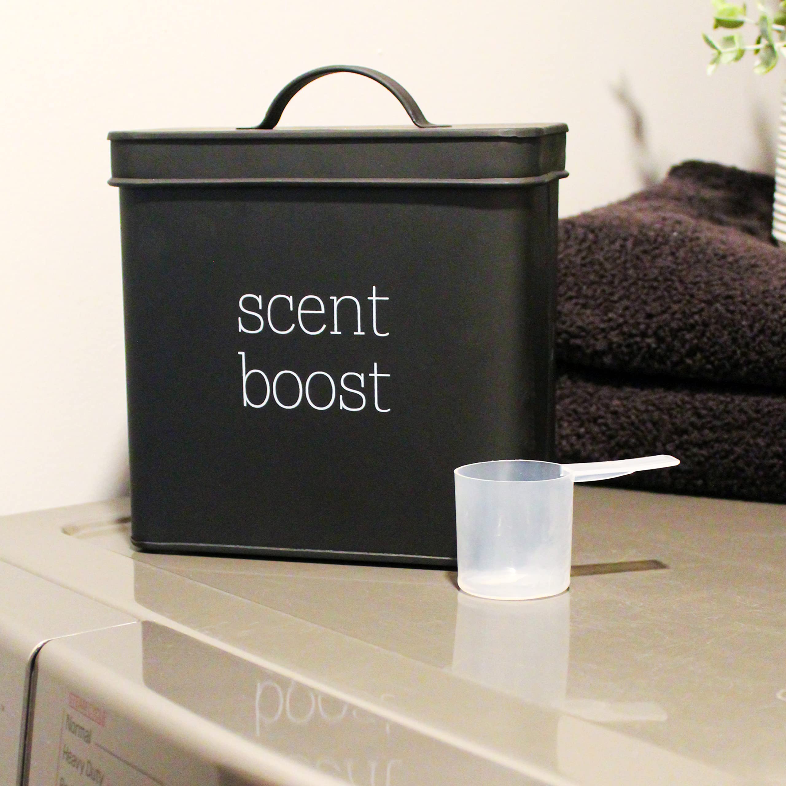 Auldhome Laundry Scent Booster Storage Container (Black), Enamelware Canister Dispenser For Clothing Fragrance Beads