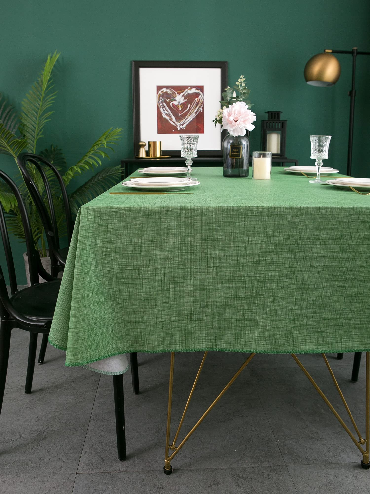 Pioggia Vinyl Tablecloth With Flannel Backing Rectangle Waterproof Oil-Proof Plastic Table Cloth Wipeable Pvc Table Cover For In