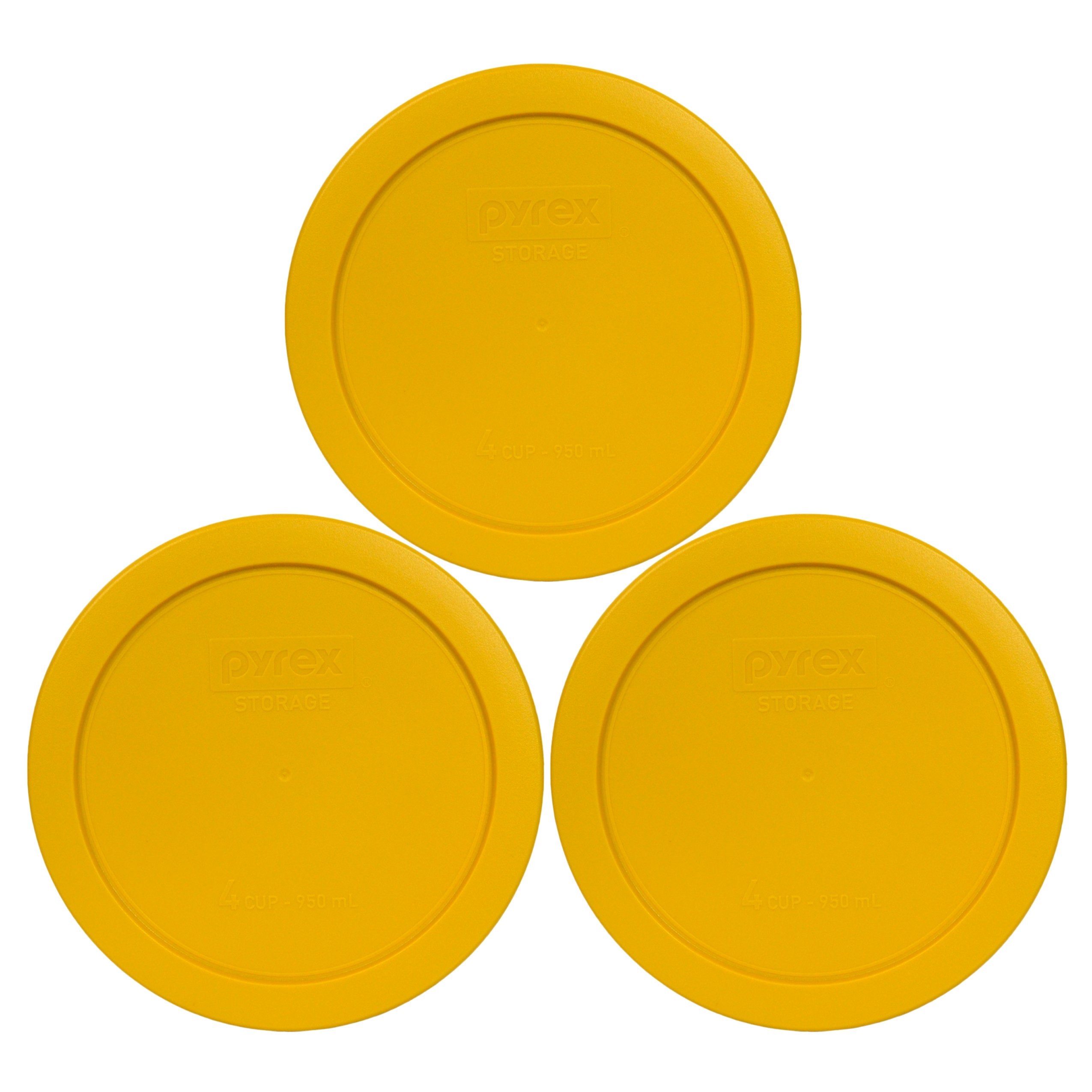 Pyrex 7201-PC Butter Yellow Round 4 Cup Plastic Storage Lid, Made in USA - 3 Pack