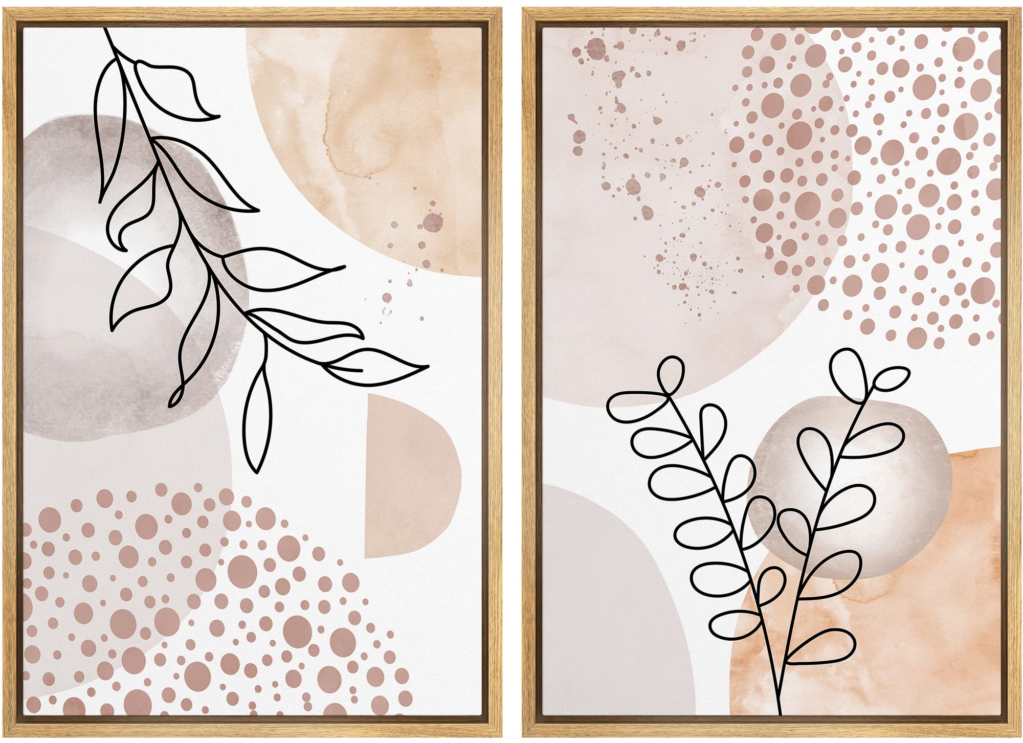 Signford Framed Canvas Print Wall Art Set Mid-Century Pastel Forest Plant Sketches Abstract Shapes Illustrations Modern Art Deco