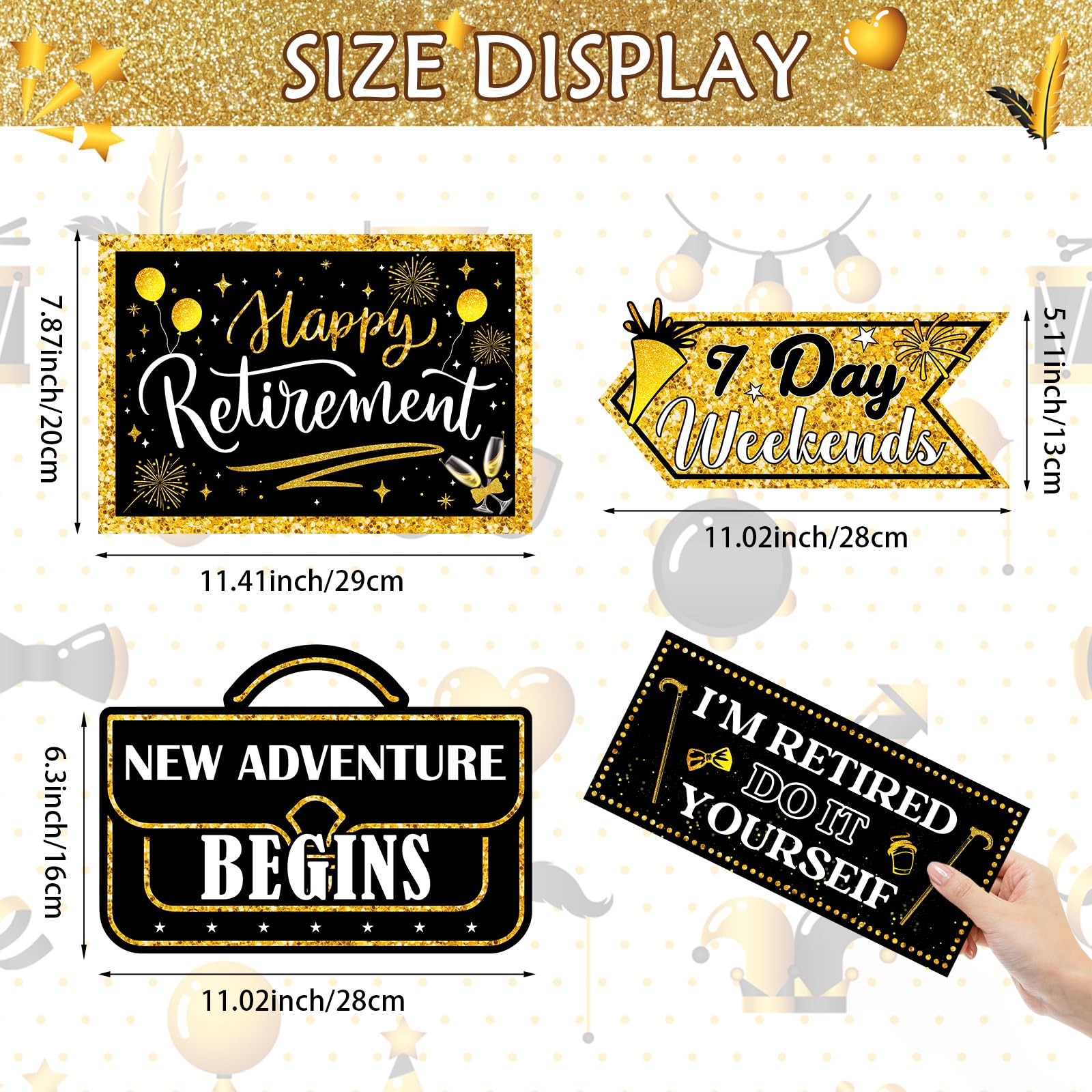 Hooqict Retirement Party Decorations 20 Pieces Happy Retirement Party Signs for Black and Gold Retirement Theme Party Decor Dire
