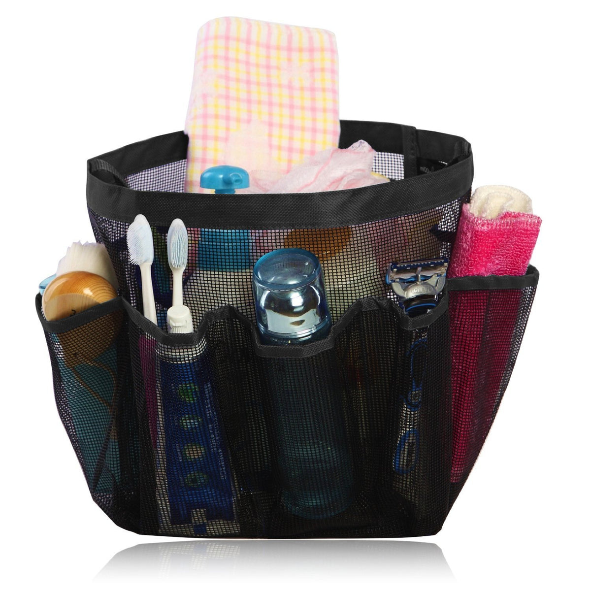 Eoocvt Mesh Shower Caddy, 8 Pockets Quick Dry Hanging Toiletry Tote Bag For Bathroom Shower Organizer Accessories (Black)