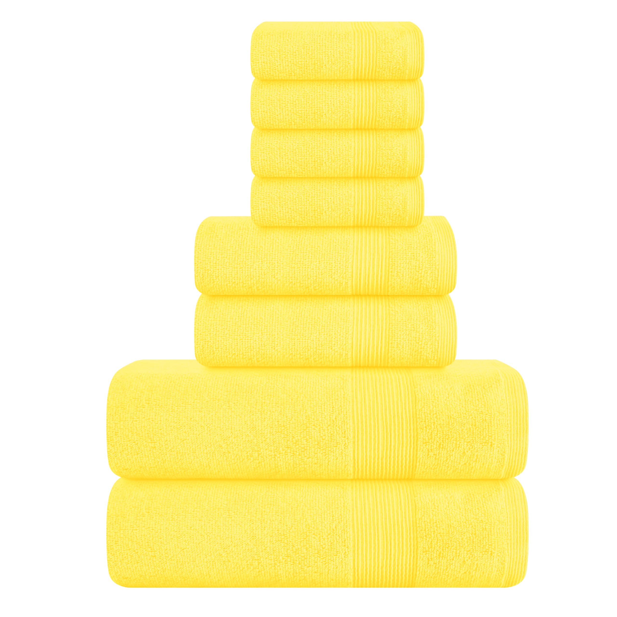 Belizzi Home 8 Piece Towel Set 100% Ring Spun Cotton  2 Bath Towels 27x54  2 Hand Towels 16x28 and 4 Washcloths 13x13 - Ultra Soft Highly Absorbent Machine Washable Hotel Spa Quality - Lime Yellow