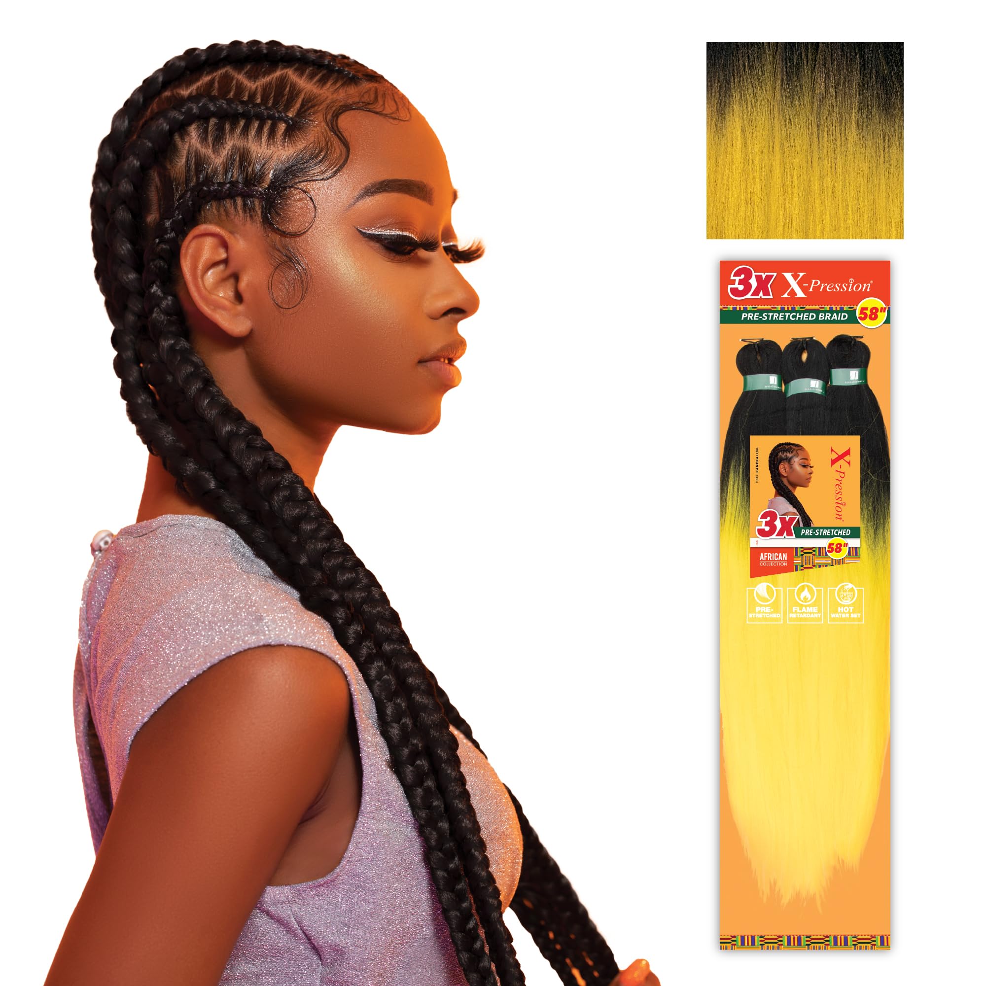 Sensationnel X-Pression Prestretched Braiding Hair - Kanekalon Flame Retardant Smooth Yaki Braid Hair Extension 3X 58 Inch (1 Pa
