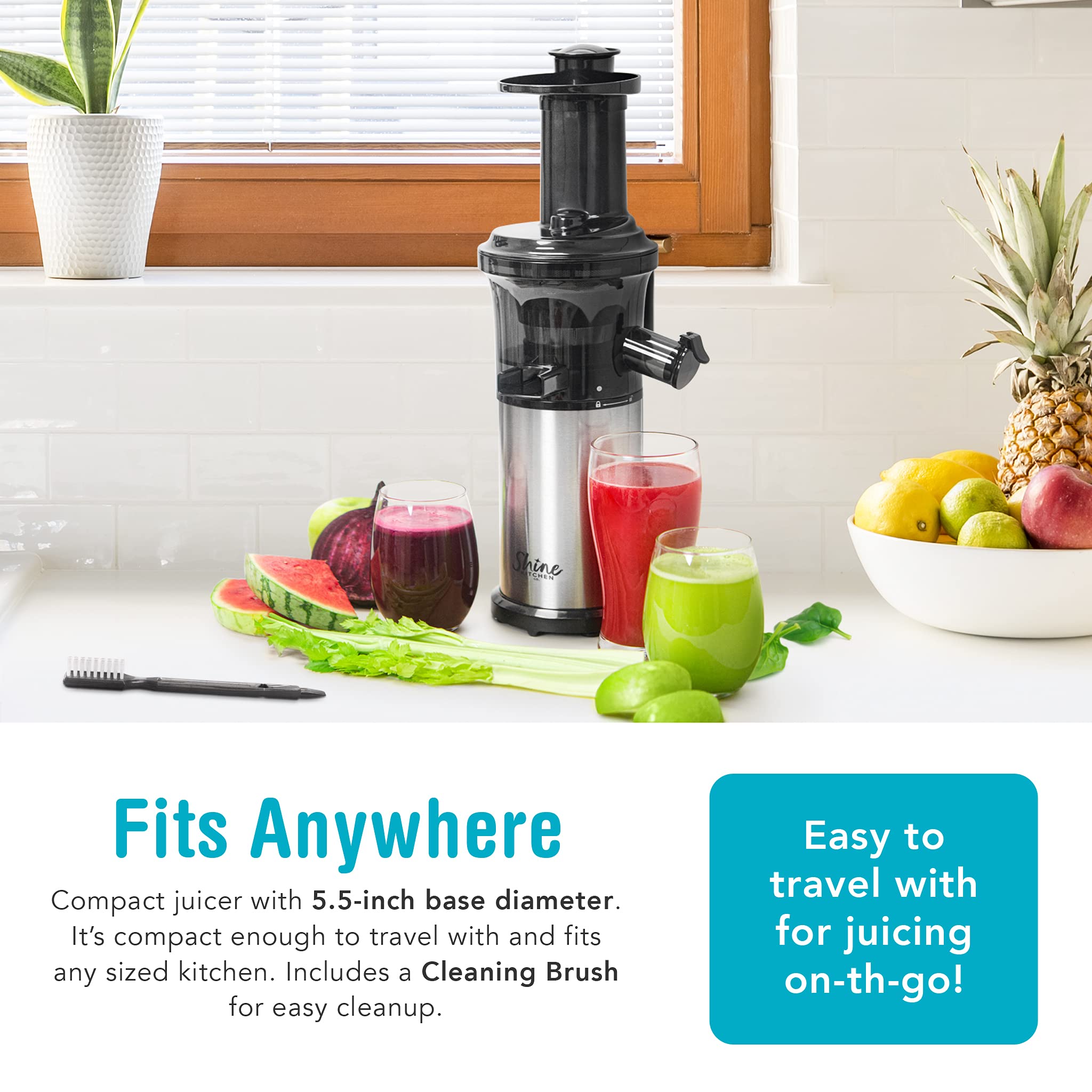 Shine Kitchen Co Sjv-107-A Cold Press Slow Masticating Juicer, Stainless Steel