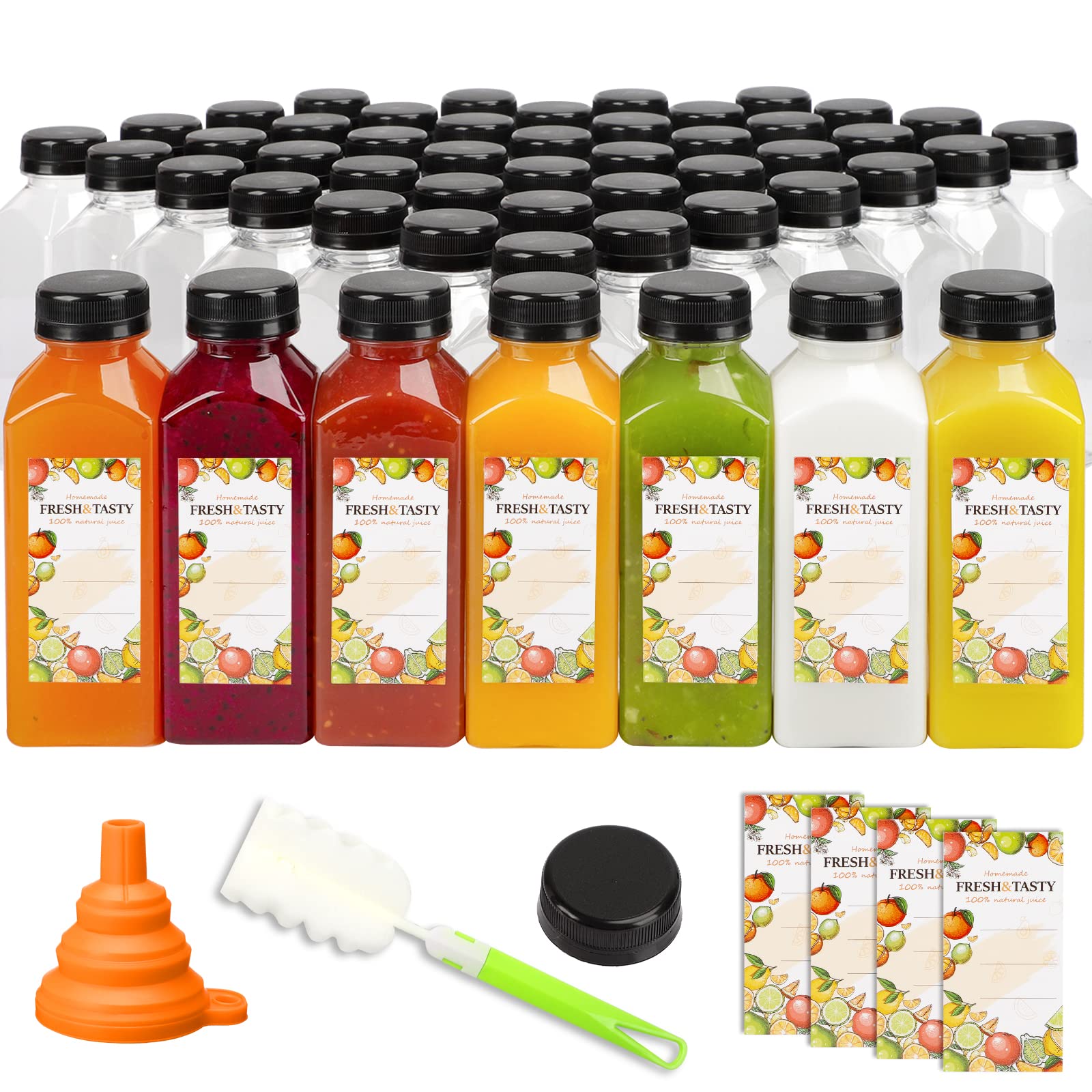 Tomnk 100Pcs Juice Bottles, 12Oz Plastic Bottles With Caps, Reusable Juice Bottles With Caps Clear Bulk Beverage Containers With