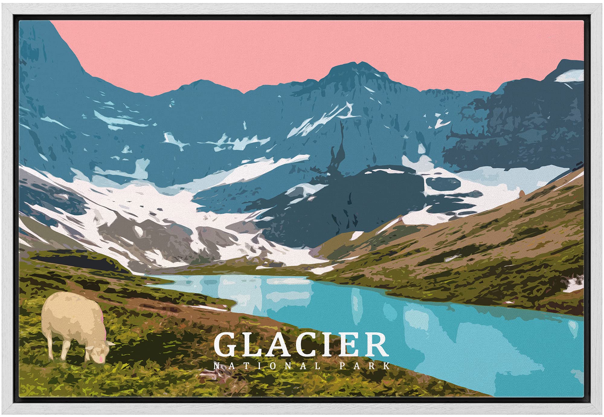 Wall26 Framed Canvas Print Wall Art Glacier National Park With River Nature Wilderness Illustrations Modern Art Rustic Landscape