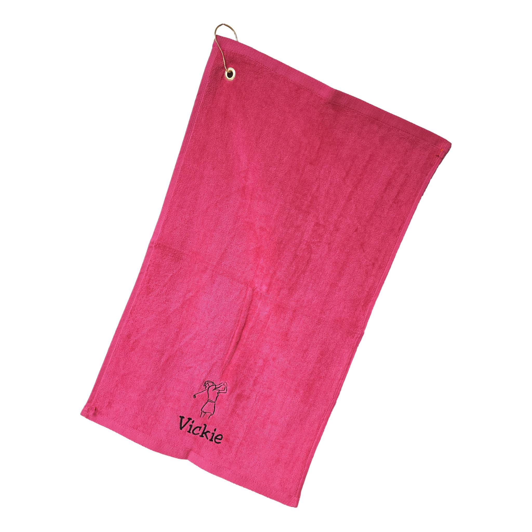 101 BEACH Personalized with Embroidered Monogram or Name Golf Towel with Clip (Pink - Embroidered Name - Woman)