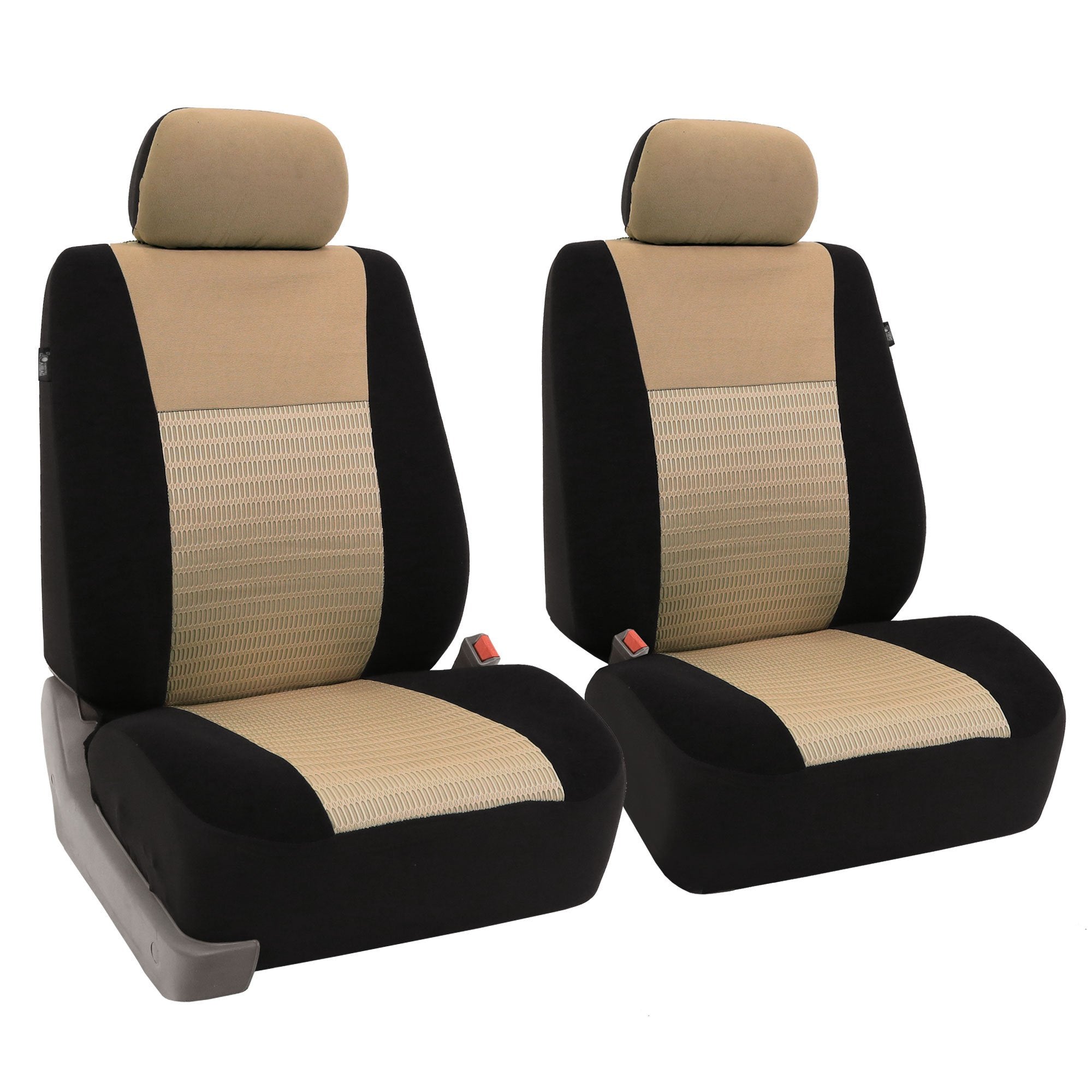 Fh Group Car Seat Covers Trendy Elegance Front Set Seat Covers, Airbag Compatible Beige And Black Car Seat Cover Universal Fit I