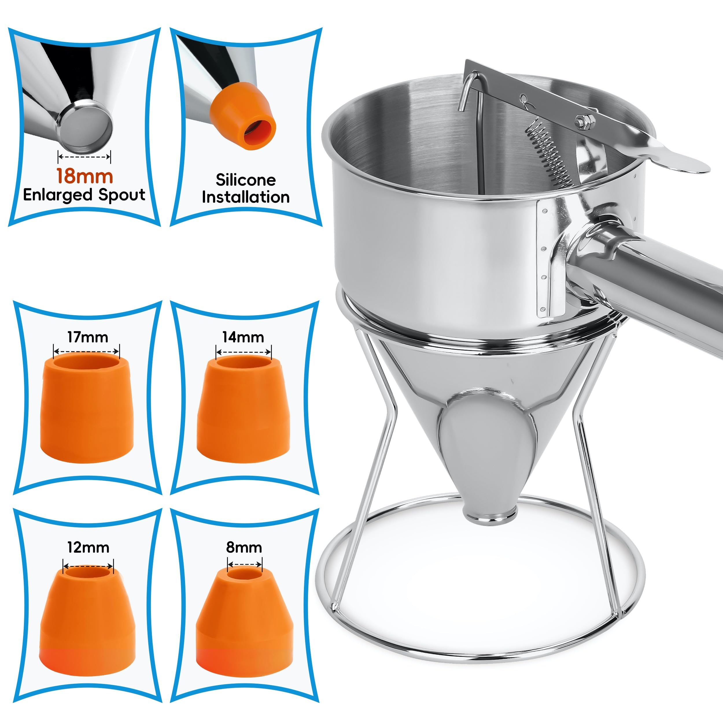 Egiemr Pancake Batter Dispenser For Thick Batter, Funnel Cake Batter Dispenser Great For Cupcake, Waffle &Takoyaki, Pro Stainles