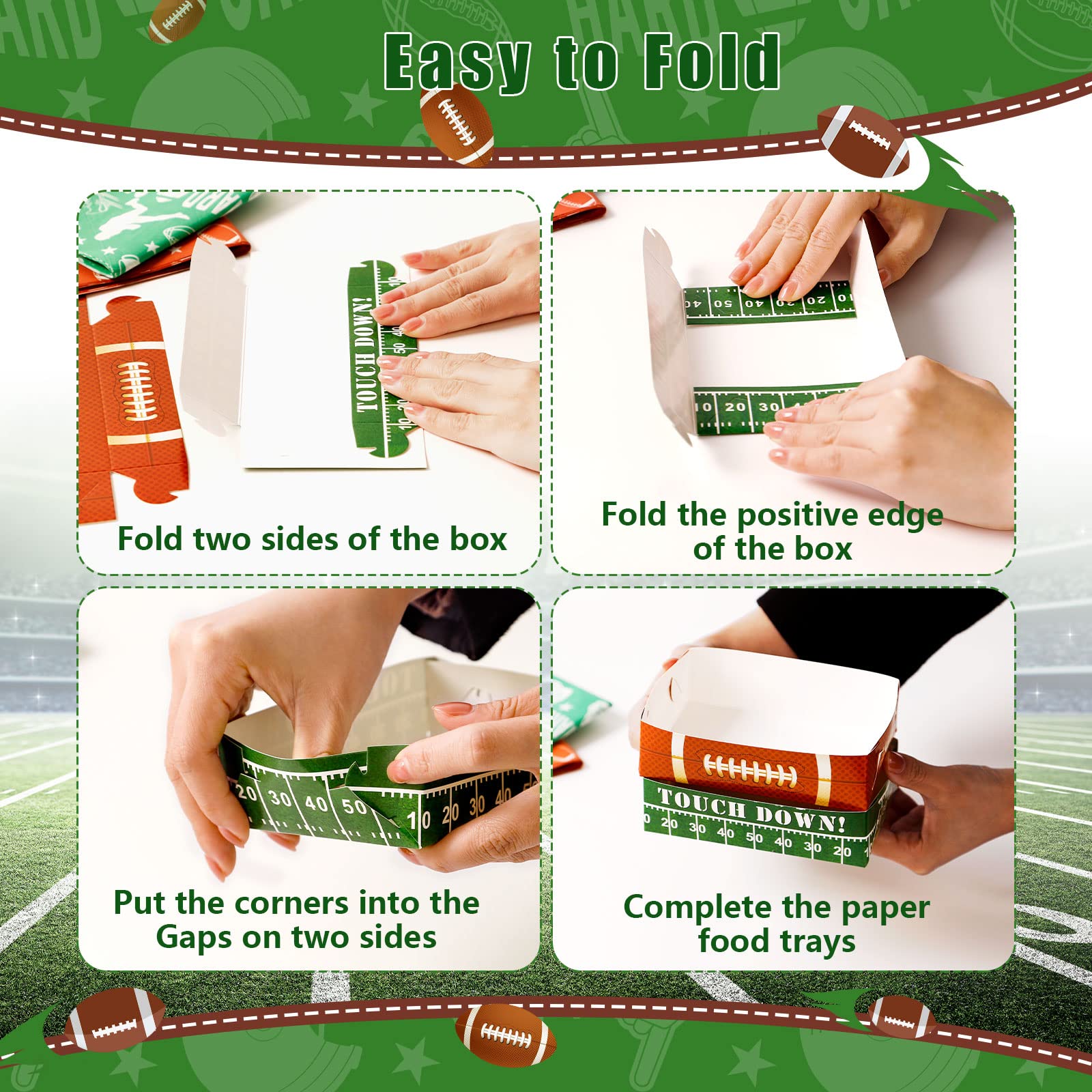 Axyi 50 Pack Football Party Paper Food Trays, Superbowl Party Decorations, Disposable Food Serving Paper, Football Party Food Bo